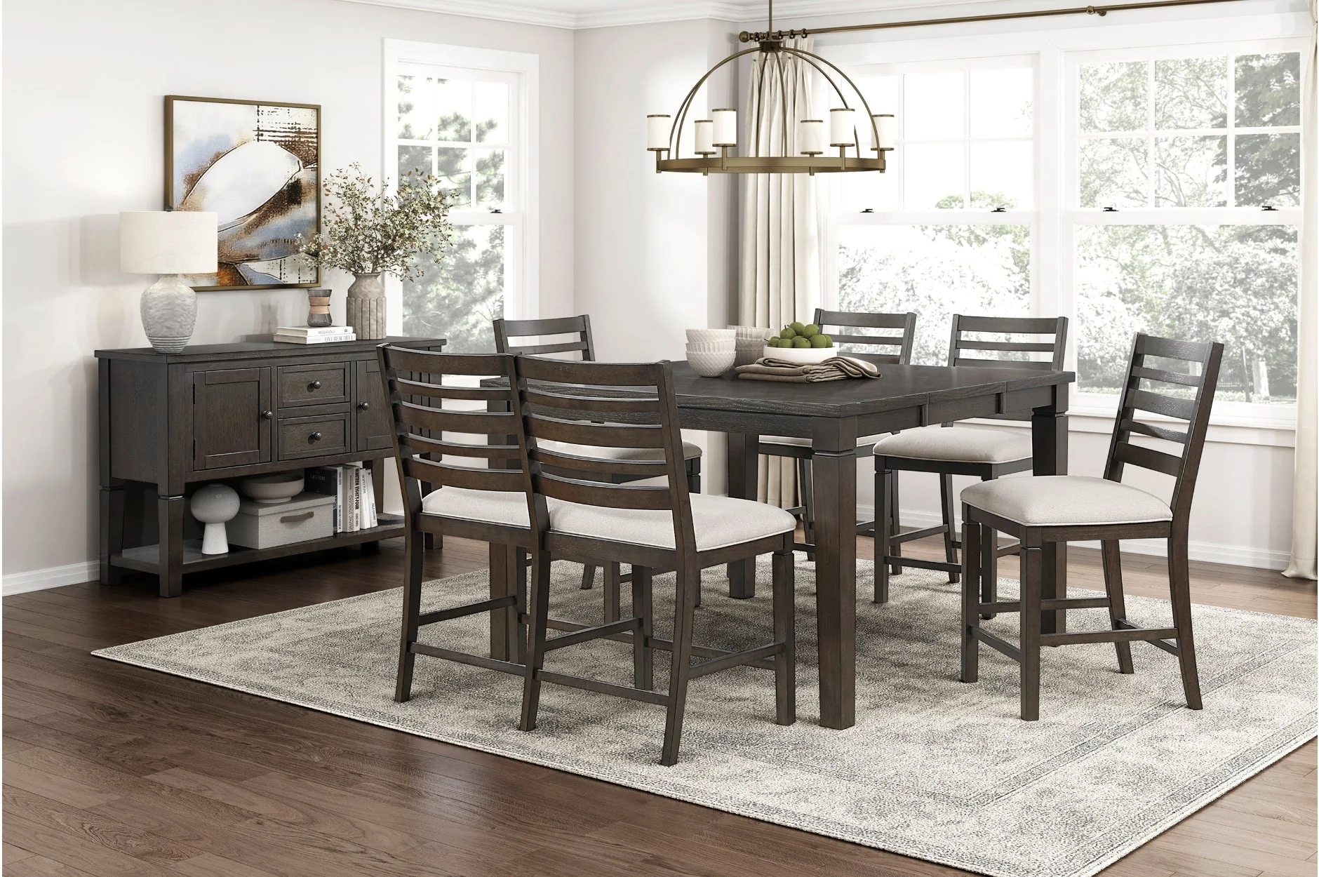 Victoria Espresso/Beige Counter Height Set