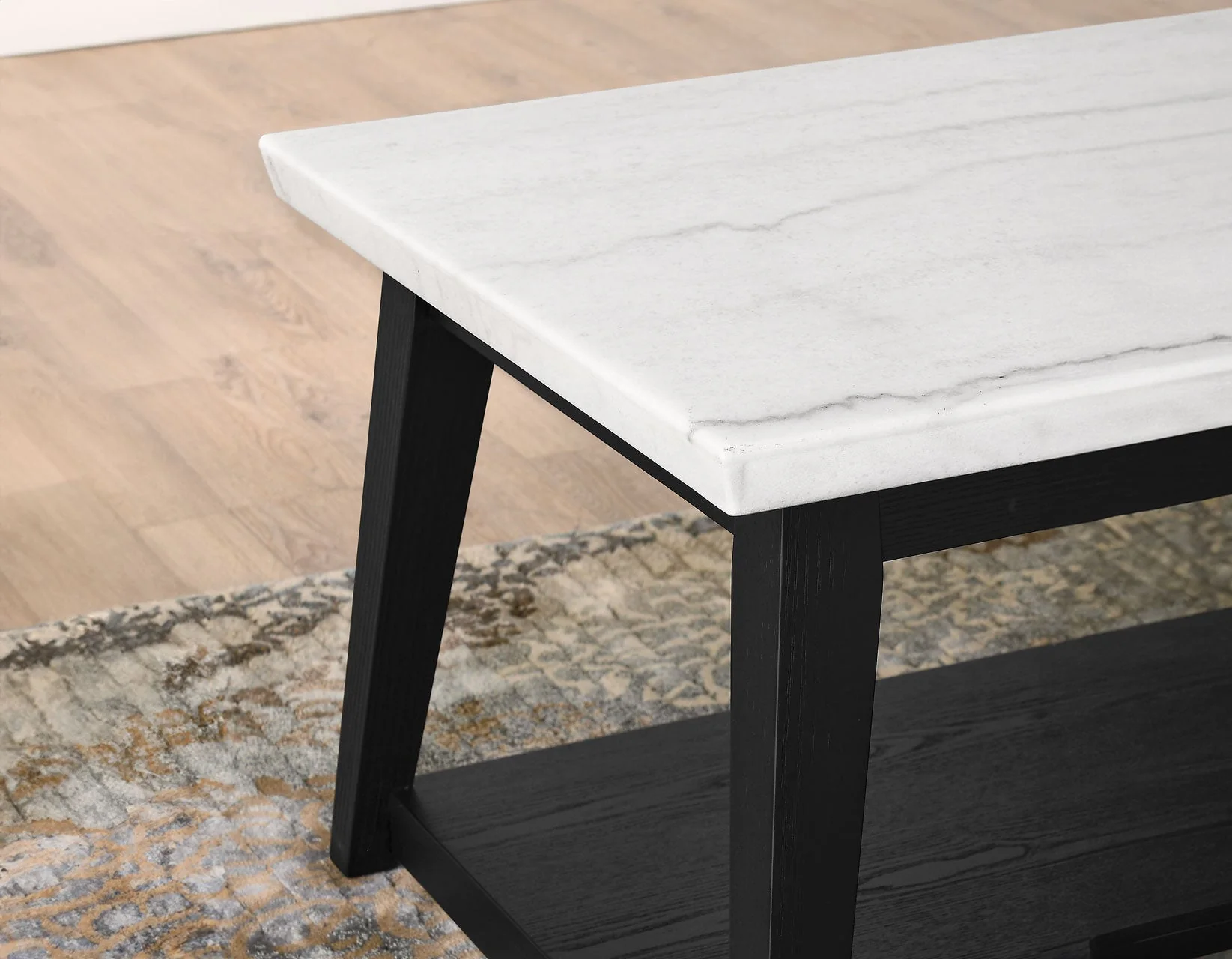 Vida Black Cocktail Table, White Marble Top, Castered - Image 2