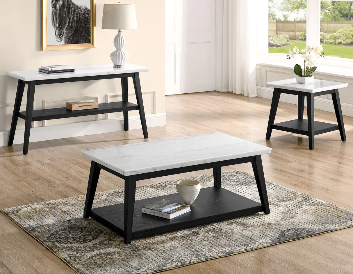 Vida Black Sofa Table, White Marble Top - Image 6