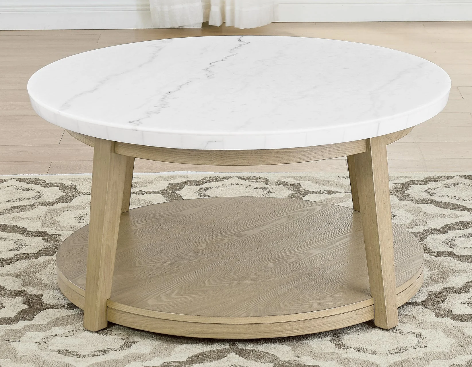 Vida Round 36″ White Marble Top Cocktail Table with Casters - Image 2