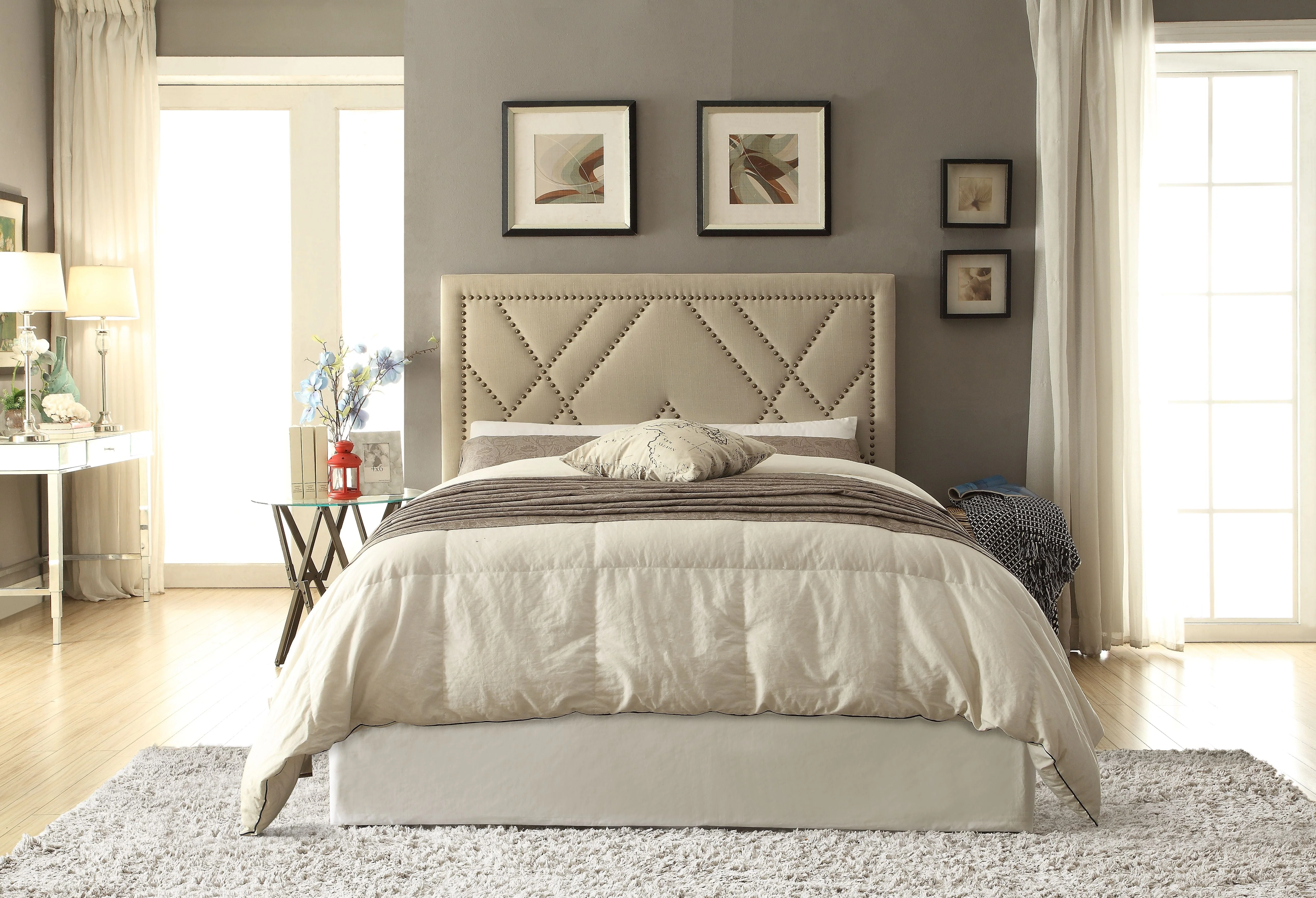 Vienne Nailhead Upholstered Full Platform Storage Bed in Powder - Image 2
