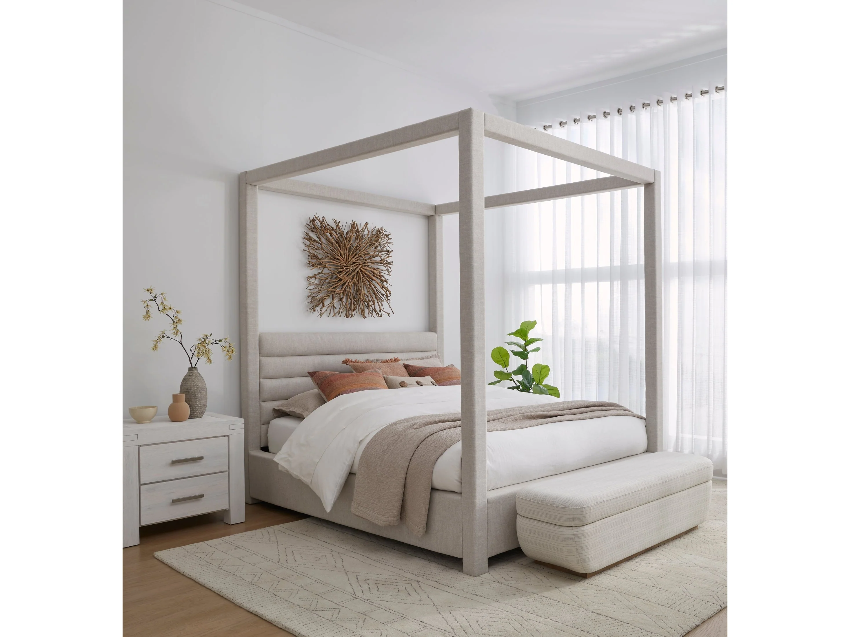 Virgil Rockford Turtle Dove King Upholstered Canopy Bed