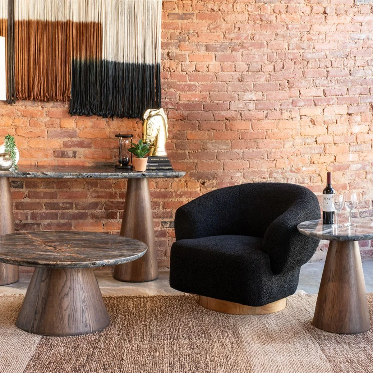 Vista 22" Side Table with Lava Marble and Dark Mango Base - Image 3