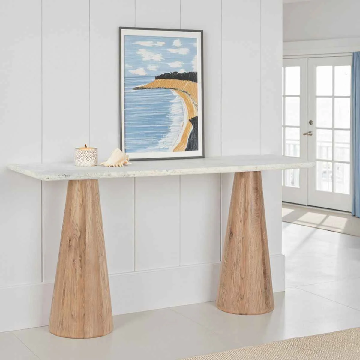 Vista 60" Console Table with White Travertine and Light Base - Image 3