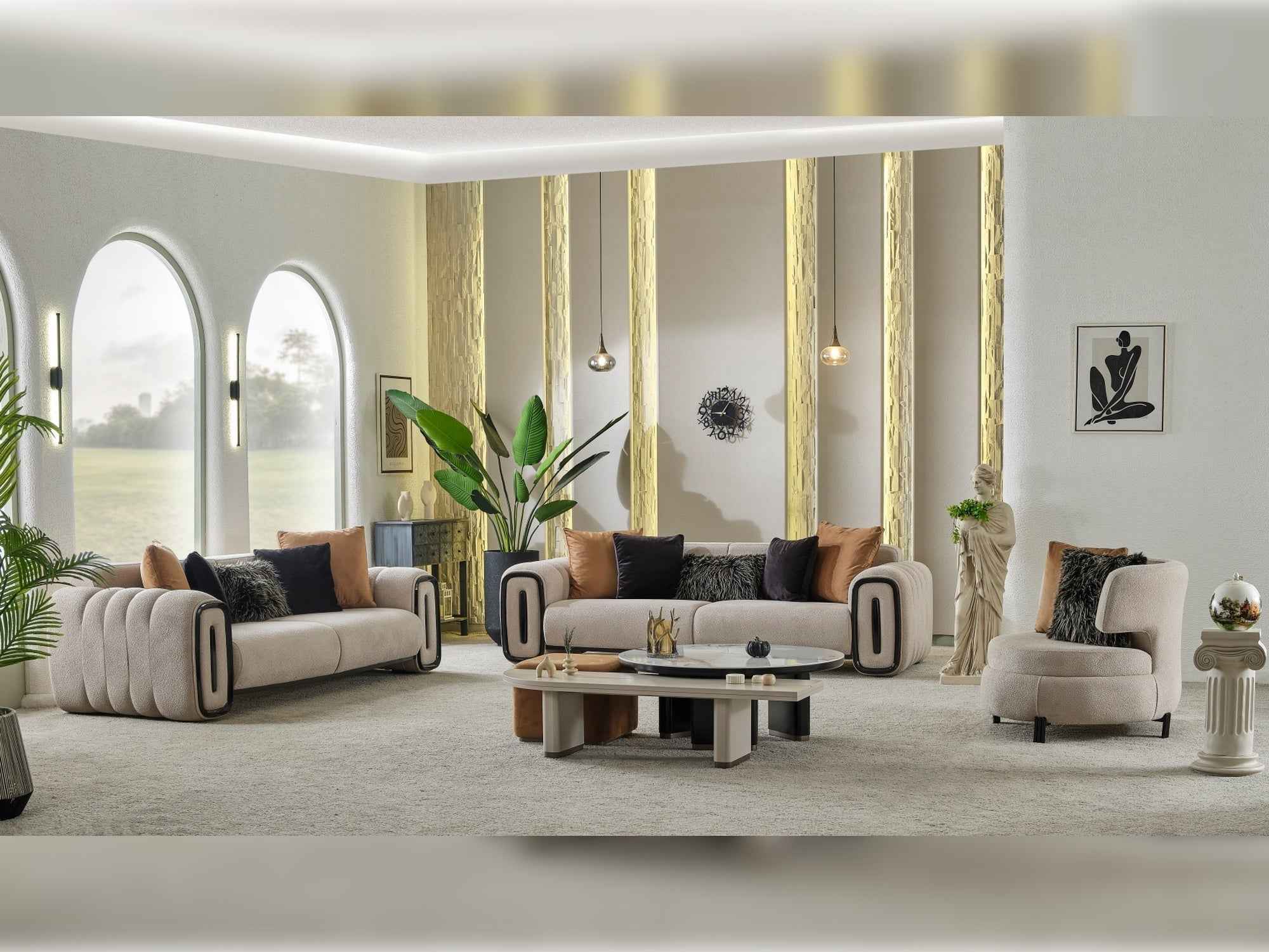 Voyance Beige 4-pieces (2 Four Seat Sofa & 2 Chair) Living Room Set - Image 2