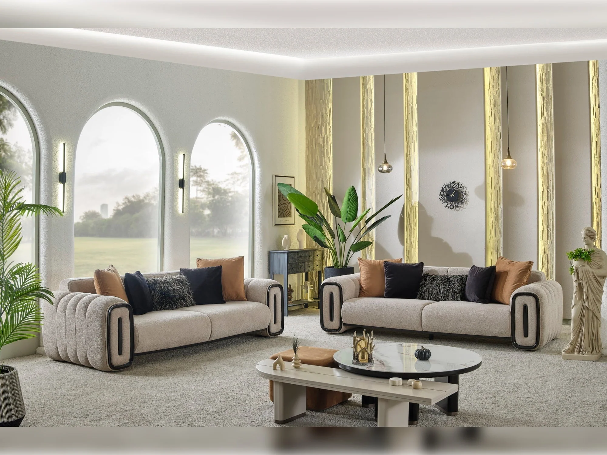 Voyance Beige Stationary 4 Seat Sofa - Image 5