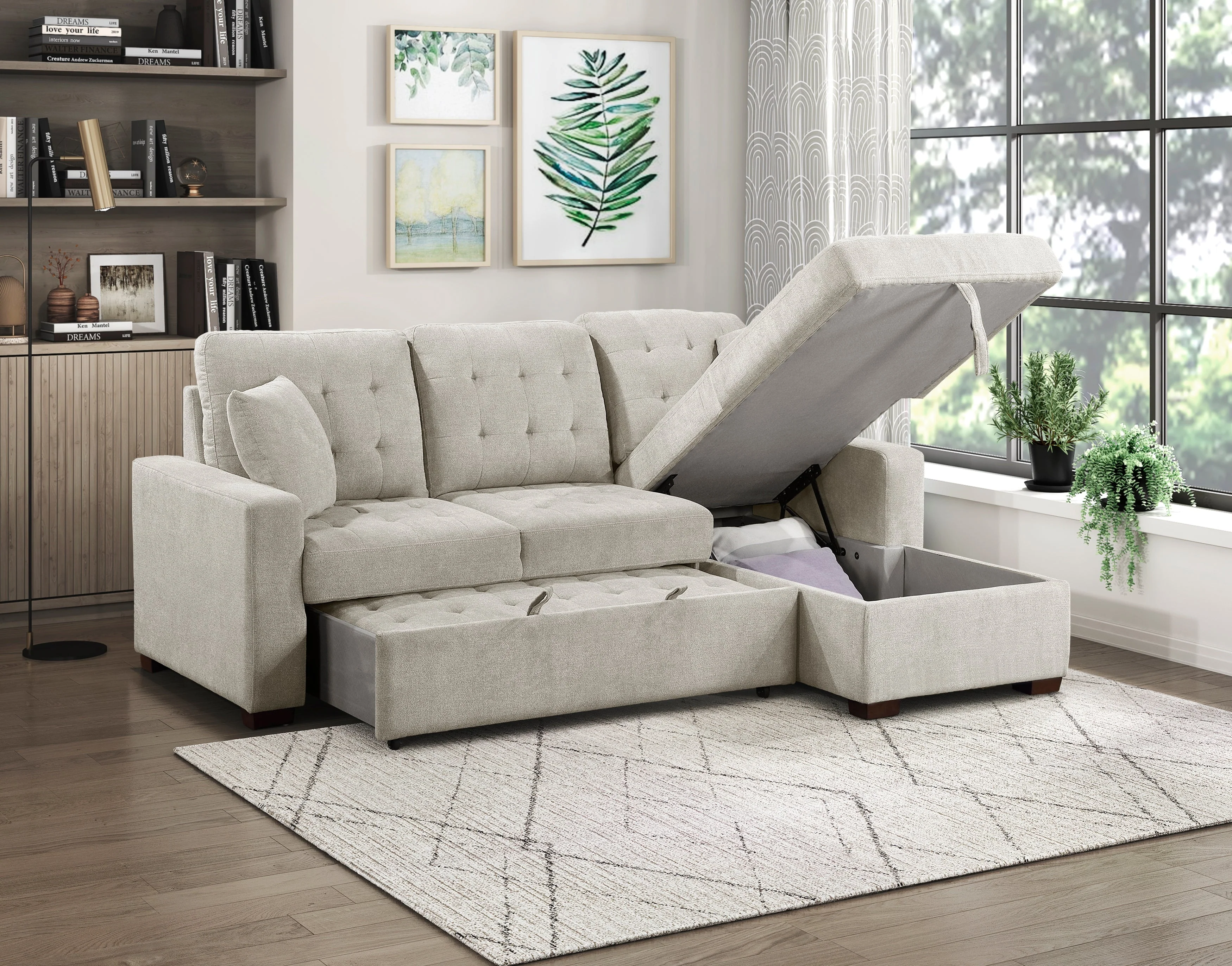 Waitsfield Sand 2-Piece Sectional with Right Chaise, Pull-out Bed and Hidden Storage - Image 7