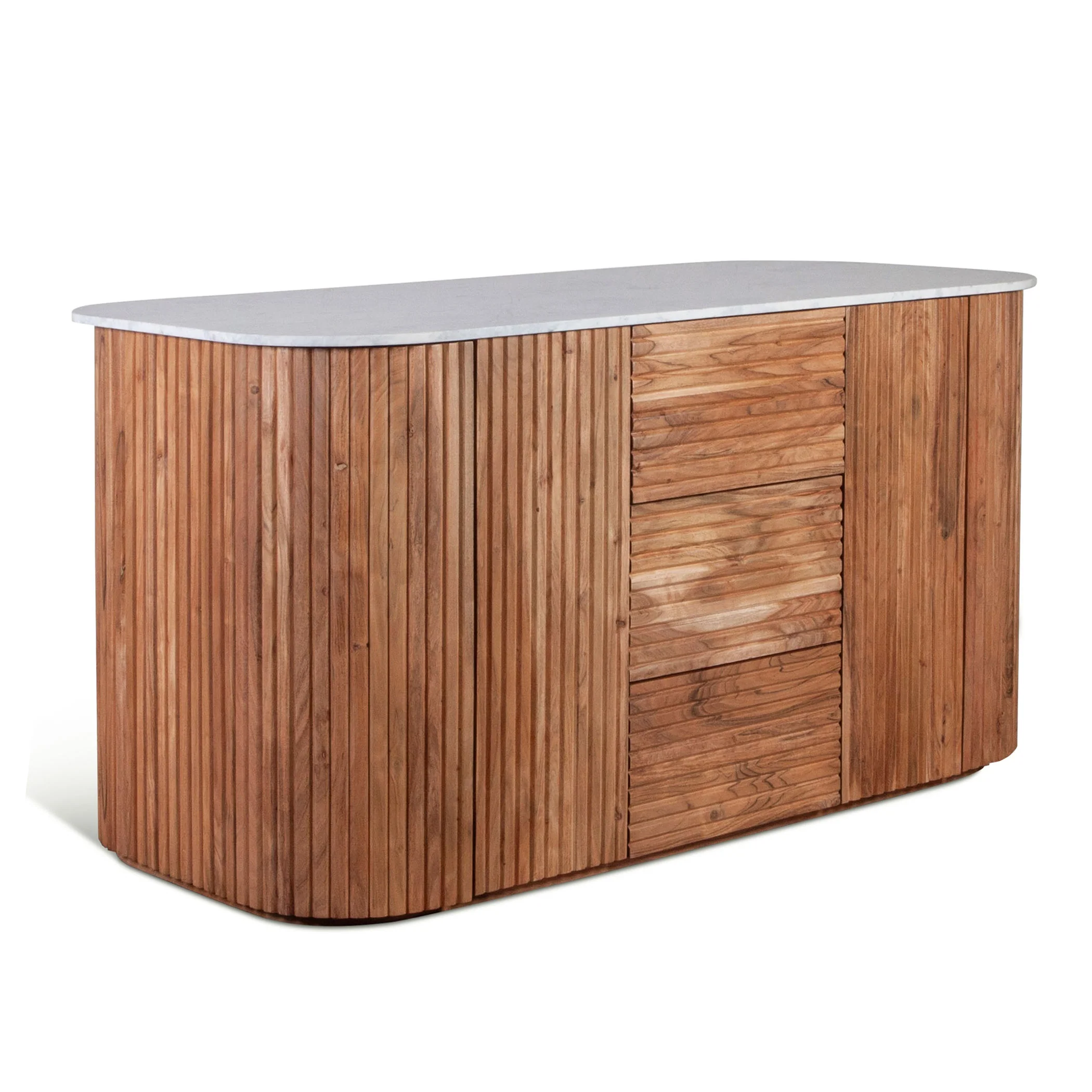 Wales 68" Kitchen Island in Natural Acacia with White Marble Top - Image 11