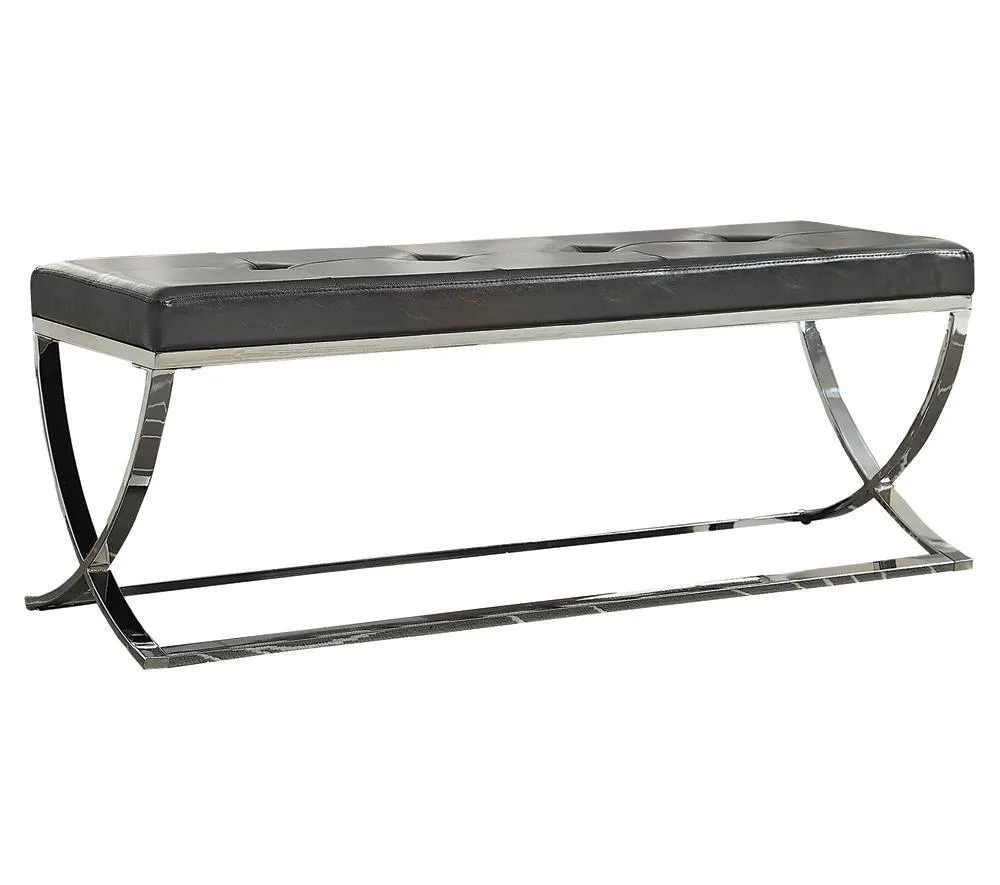 Walton Black Rectangle Upholstered Tufted Bench - Image 2
