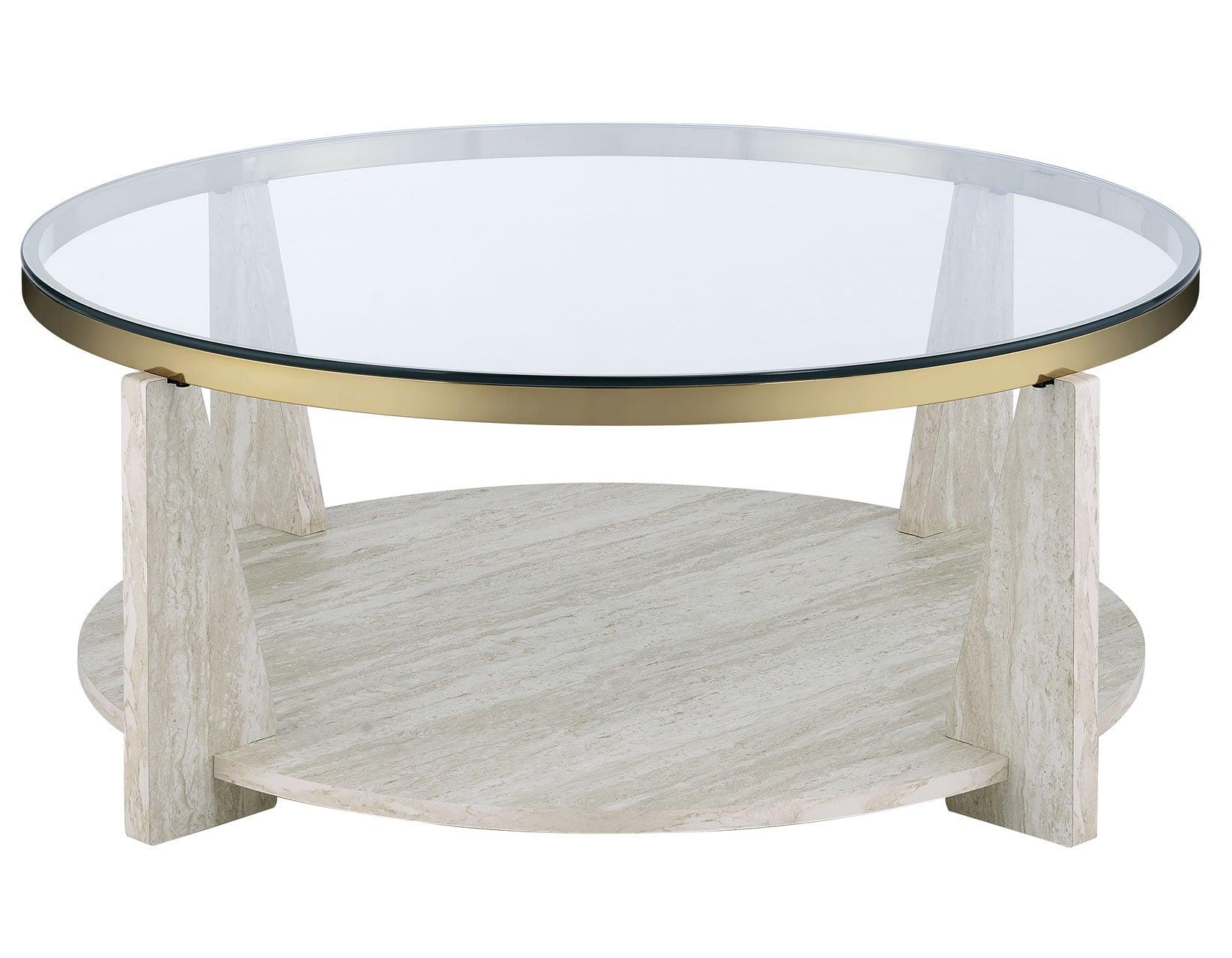 Wanda 42″ Round Glass Top Coffee Table with Casters - Image 4