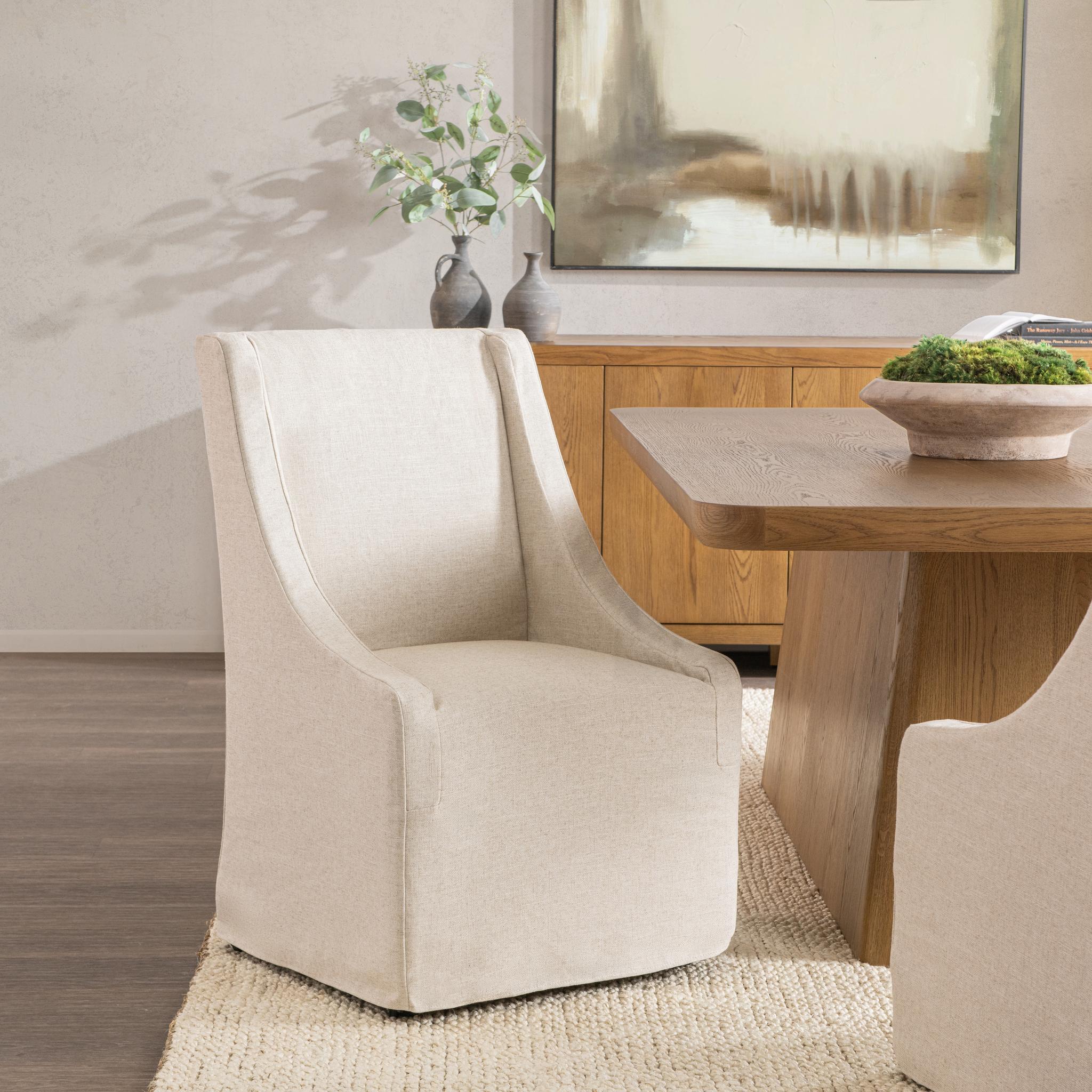 Warwick Dining Chair with Casters - Oatmeal - Image 7