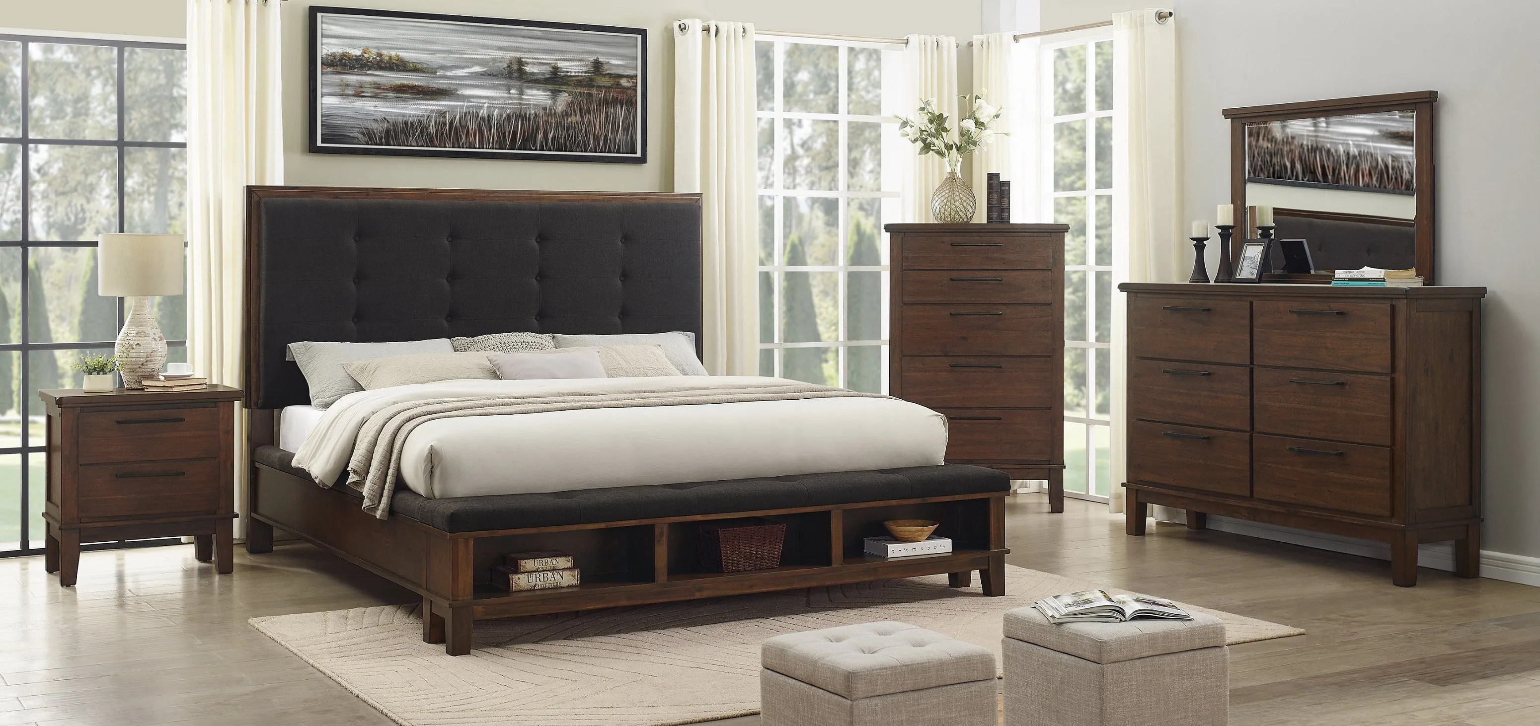 Watson Brown Queen Upholstered Storage Panel Bed - Image 2