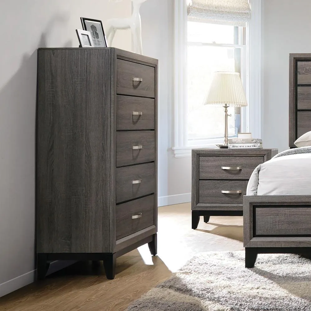 Watson Gray Oak/Black 5-Drawer Chest - Image 2
