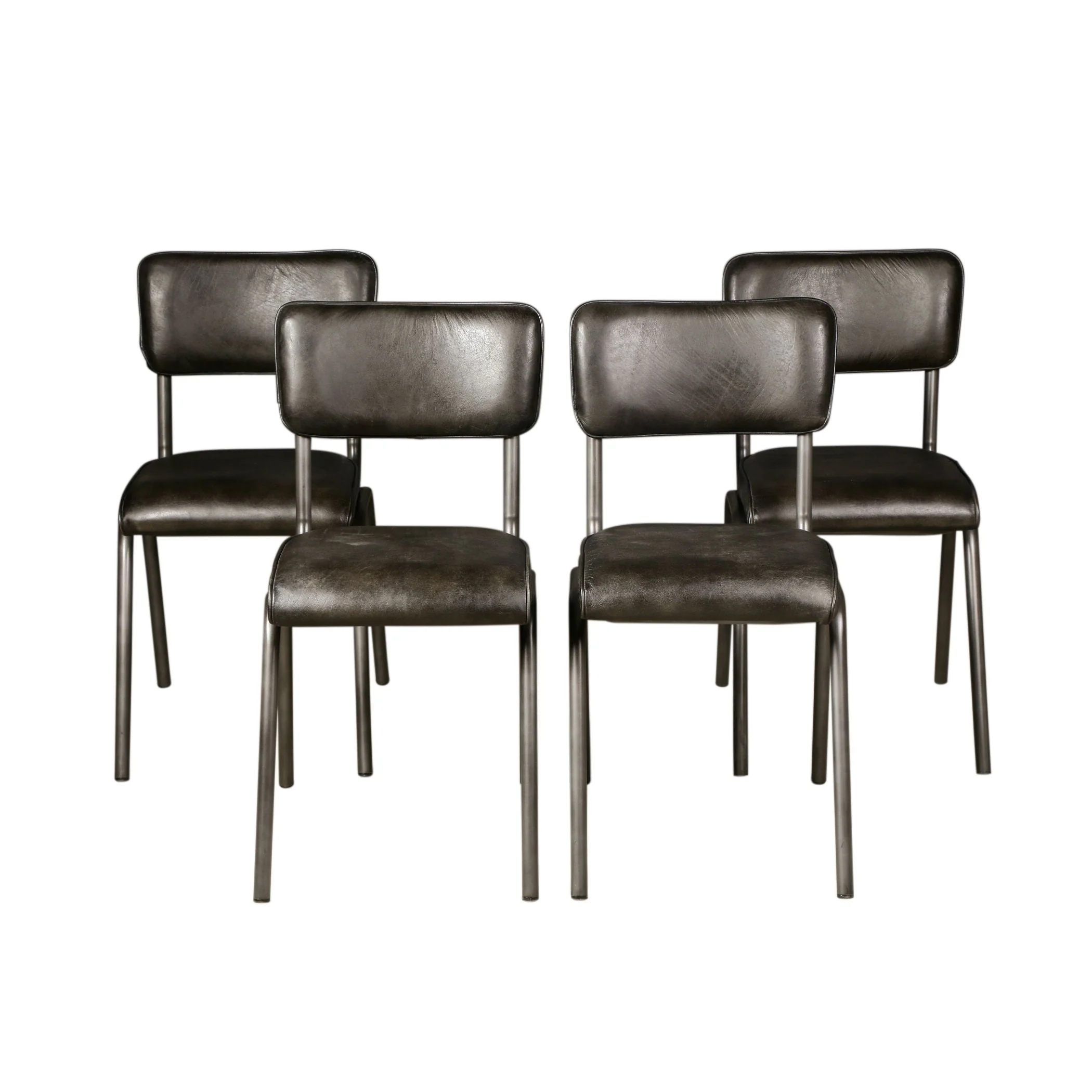 Wellington Bill 17" Dining Chair in Ebony Leather and Iron, Set of 2 - Image 9