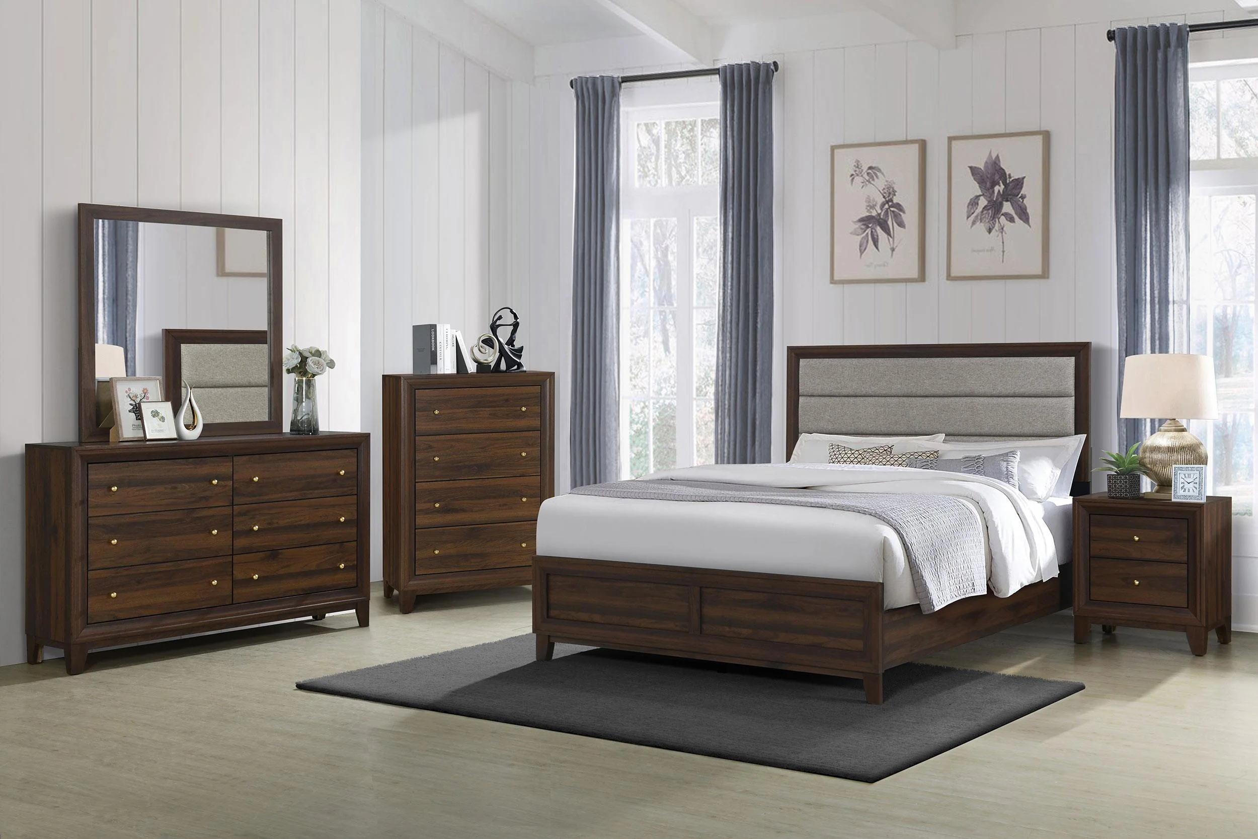 Welsley 50-inch Upholstered California King Bed Walnut - Image 6