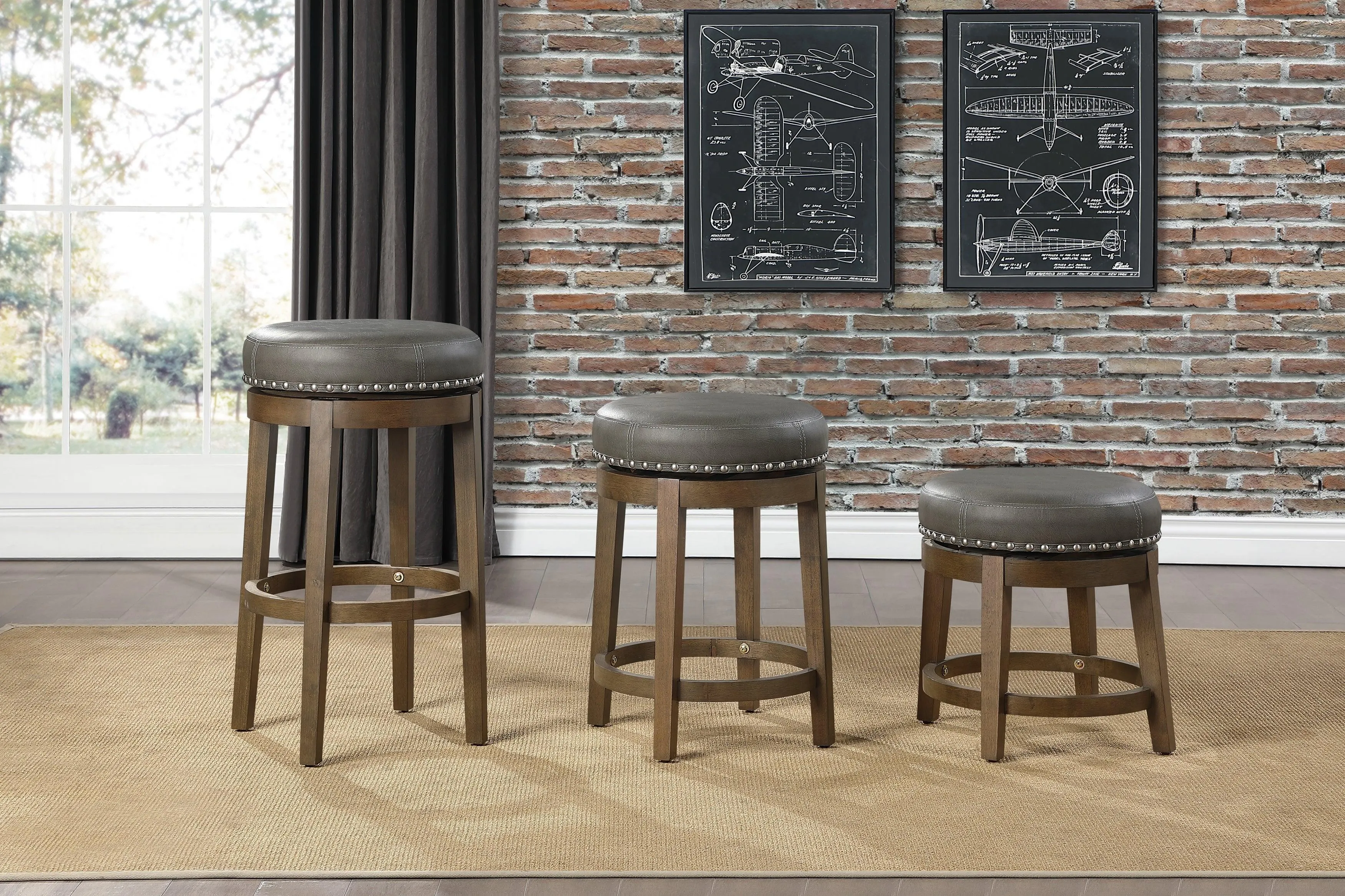 Westby Gray/Brown Round Swivel Stool, Gray, Set of 2 - Image 2