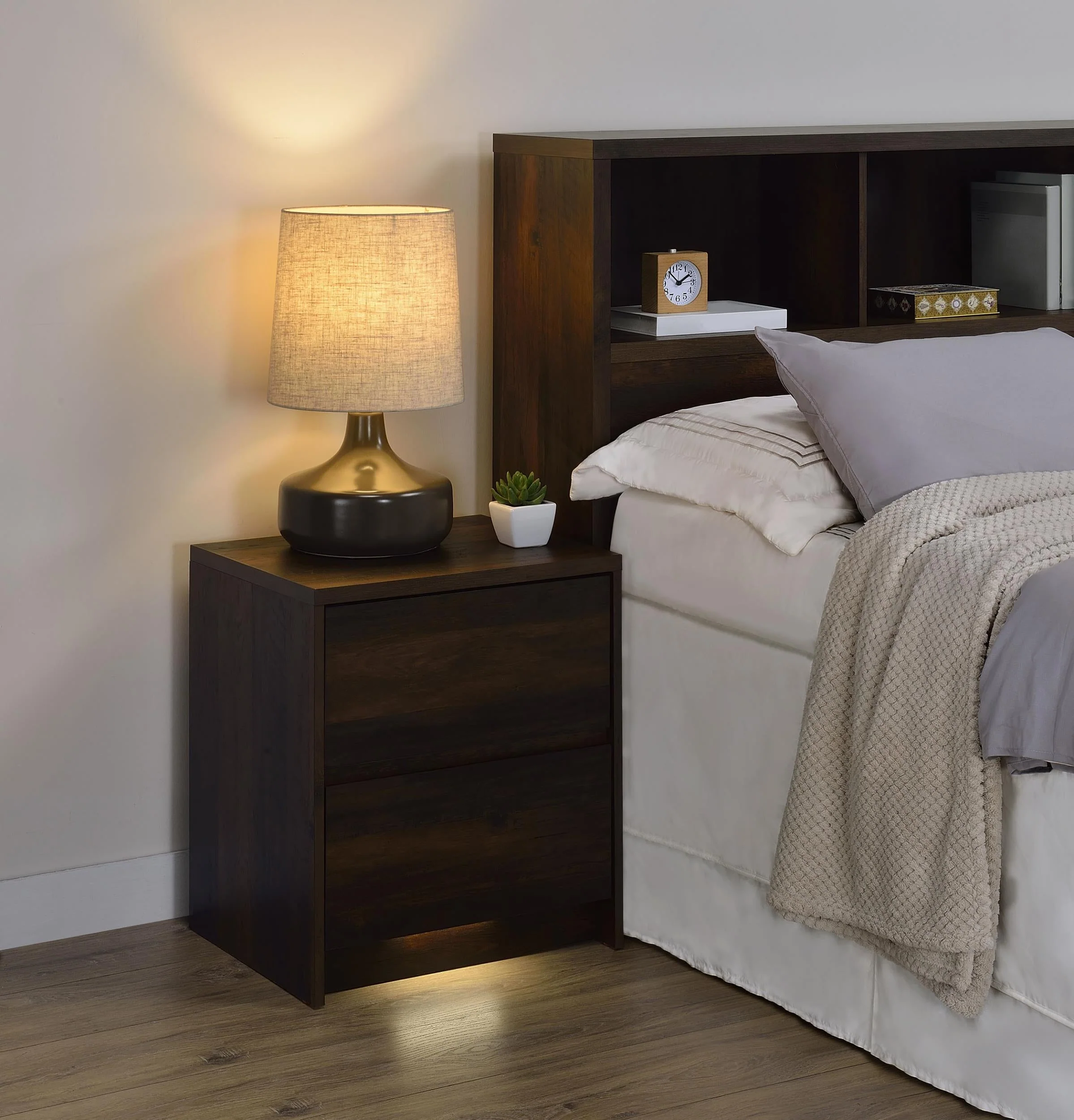 Westpark Dark Pine Nightstand with LED Lights and USB Ports - Image 2