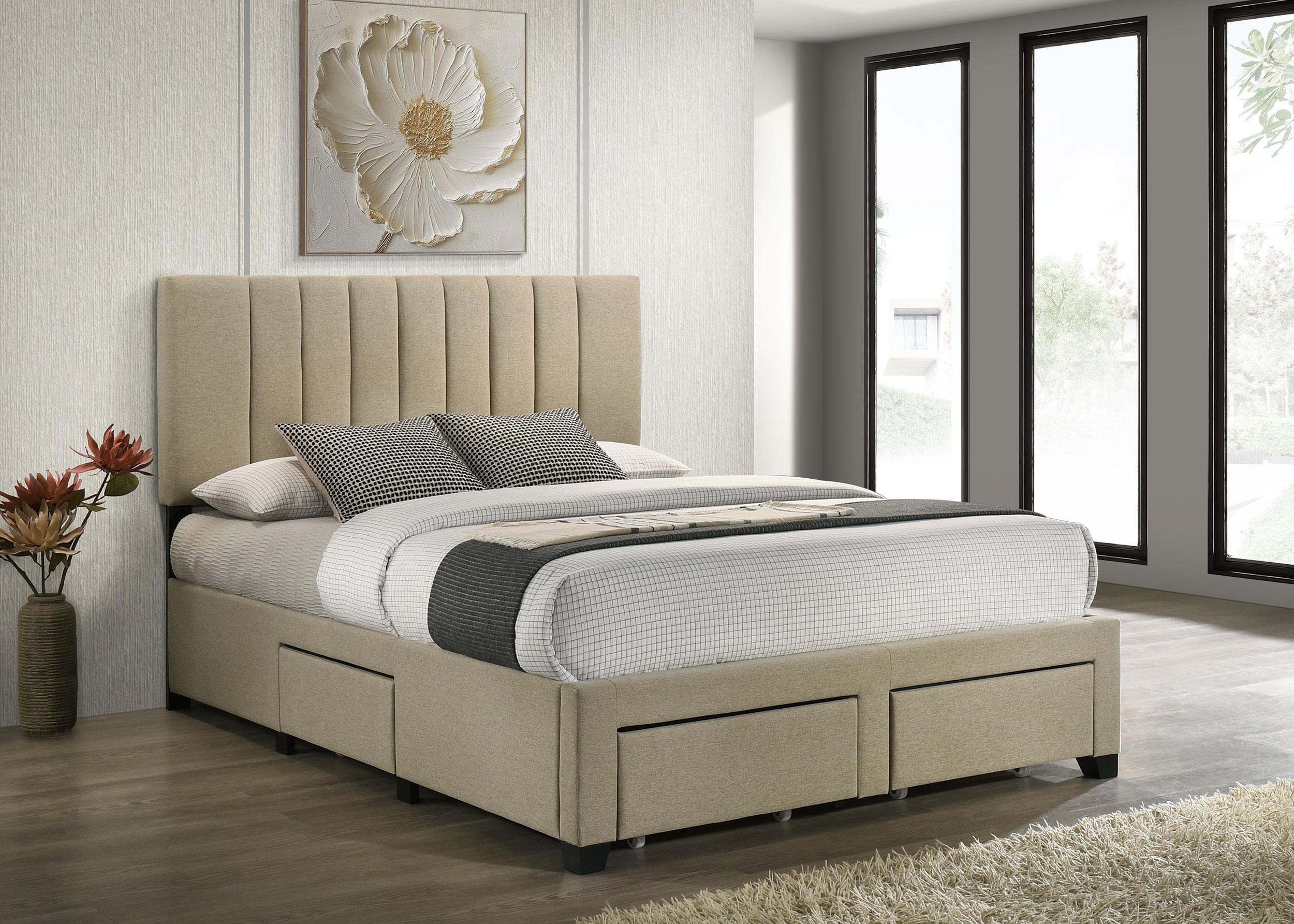 Wheatland Light Brown 4-Drawer Upholstered Full Storage Bed