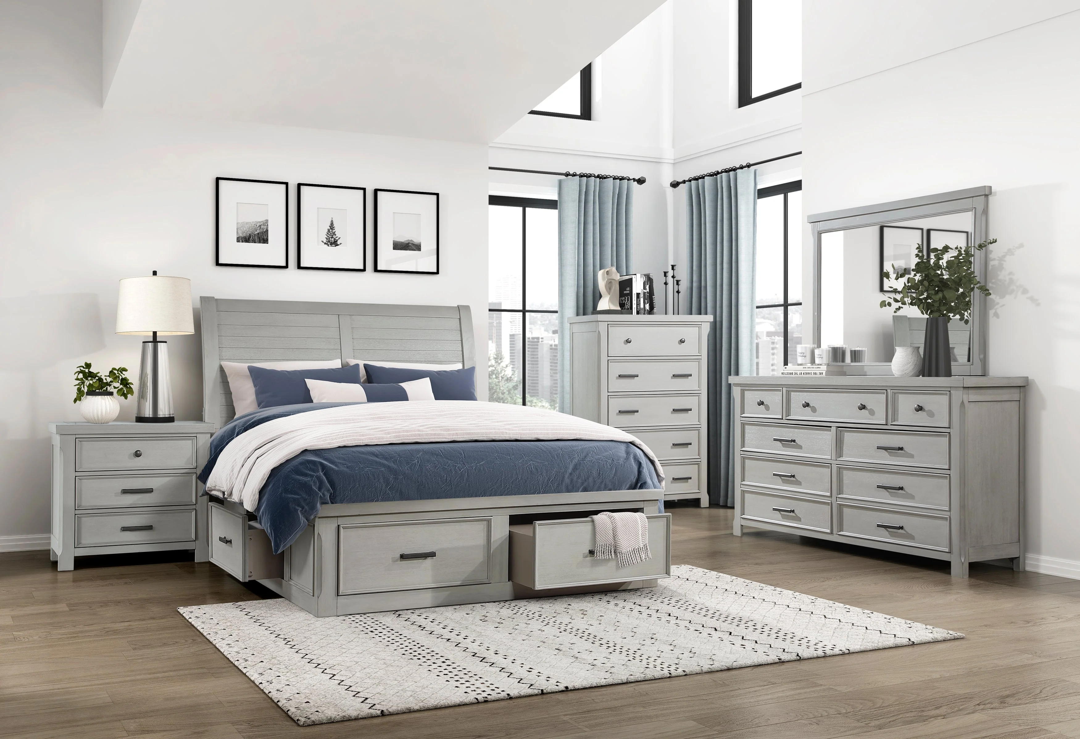 Willowbrook Light Gray Storage Platform Bedroom Set