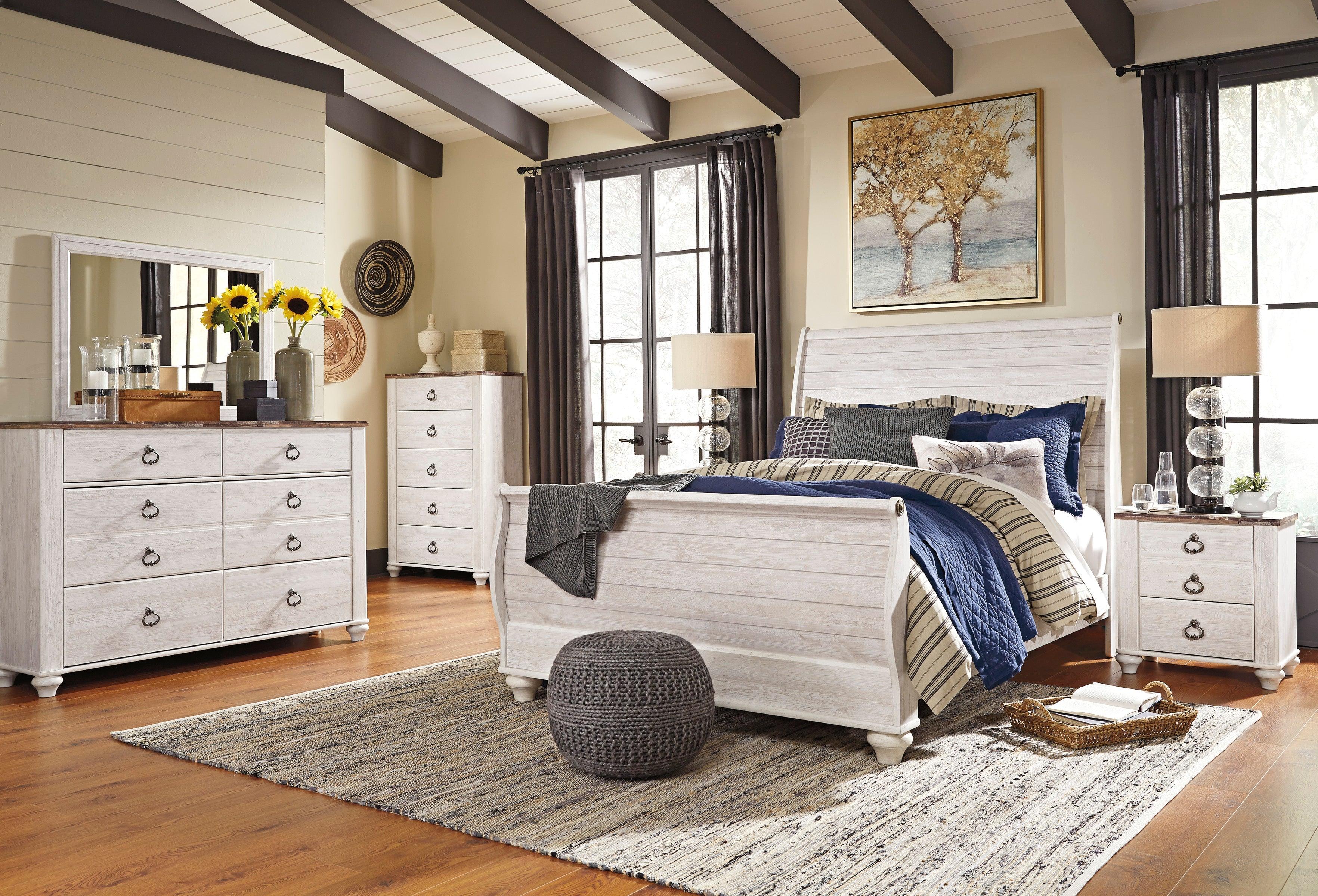 Willowton Whitewash Sleigh Bedroom Set - Image 2