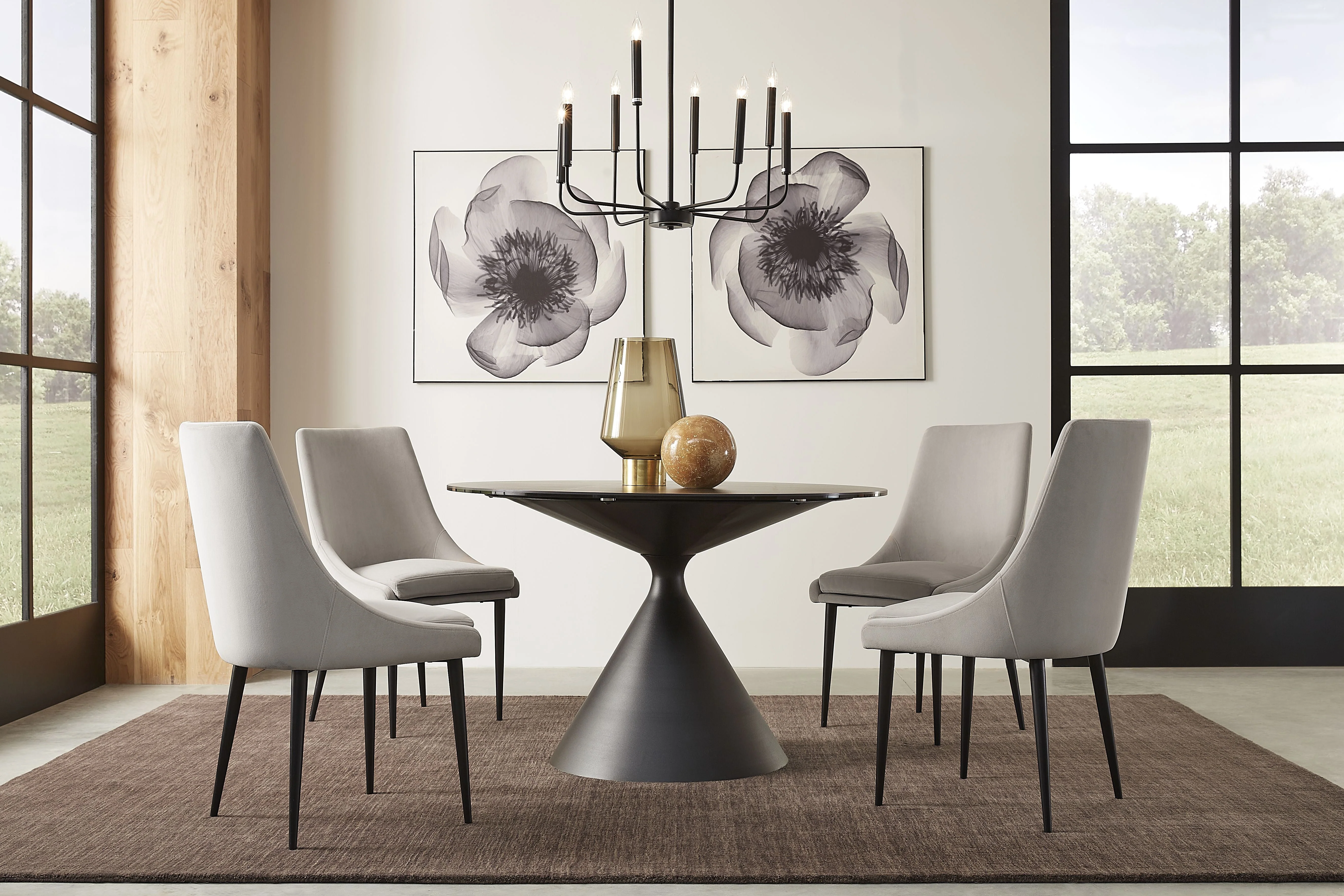 Winston Stone Top Metal Base Round Dining Table in Black - Image 2