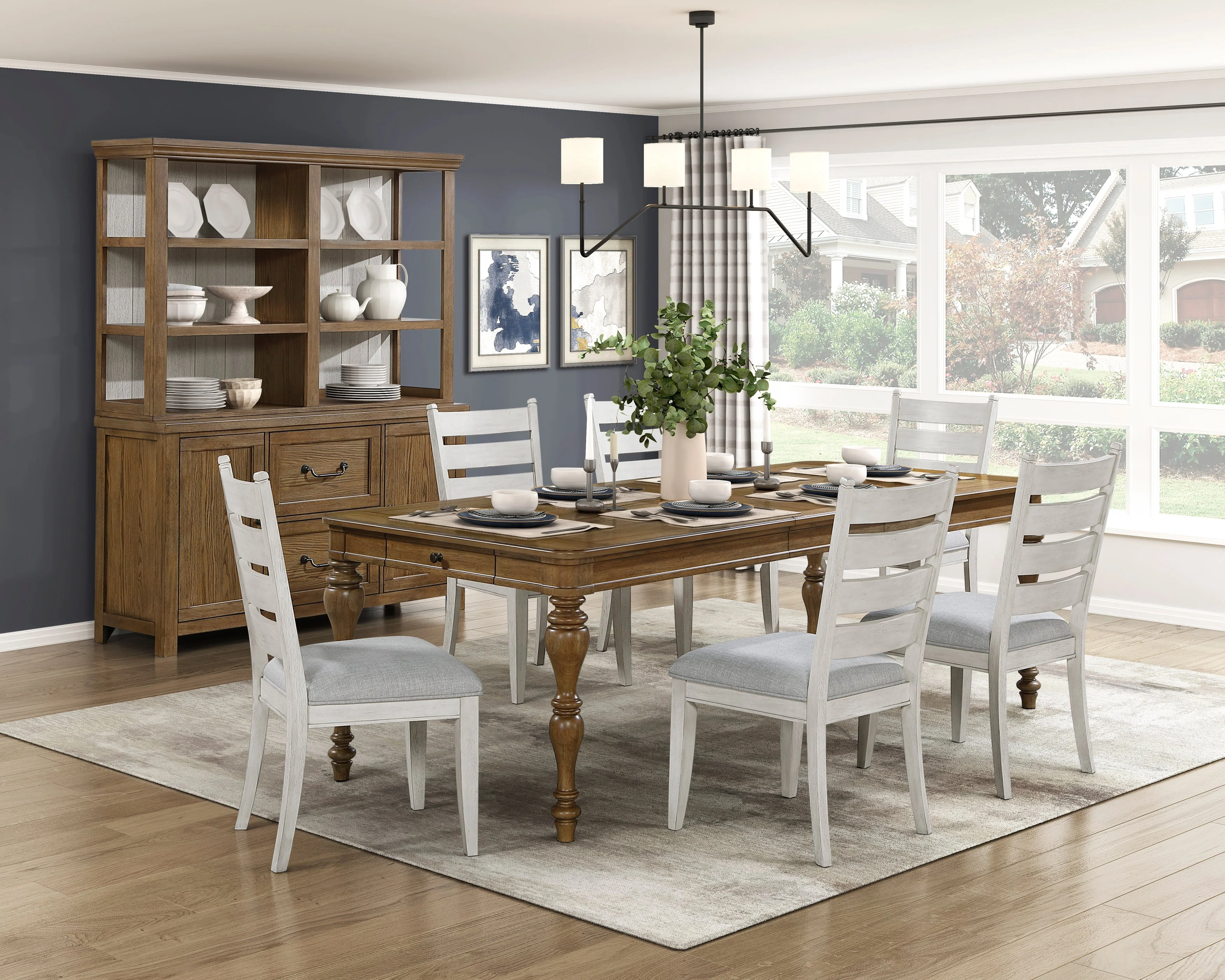 Wyatt Brown Weathered White & Gray 91" Extendable Dining Room Set