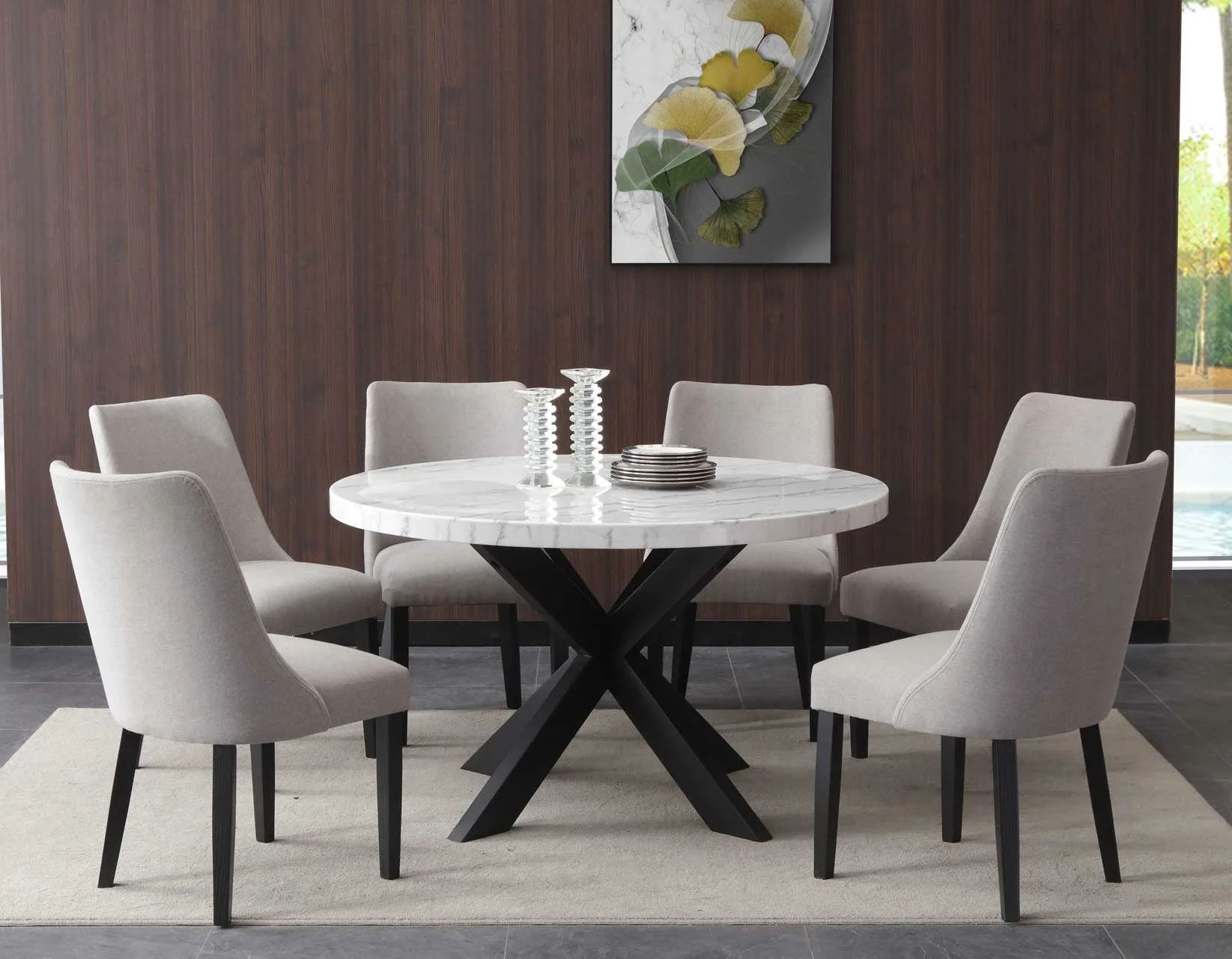 Xena Ebony/Light Gray Round Marble Top Dining Room Set - Image 2