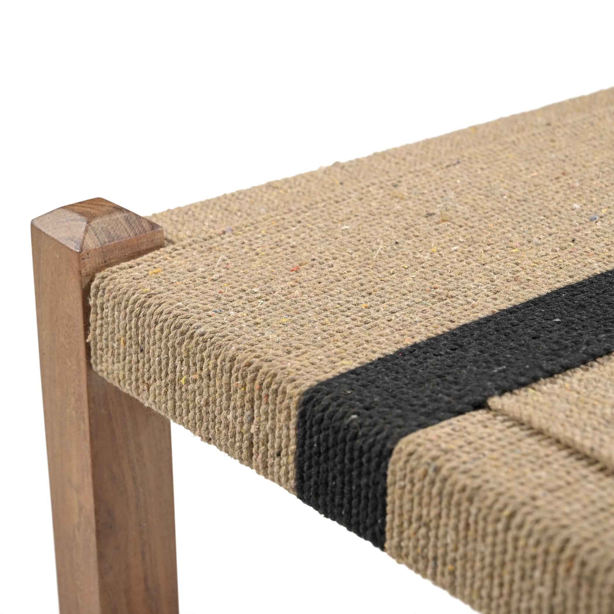 Manila 20" Ottoman Stool in Woven Natural and Black Rope - Image 4