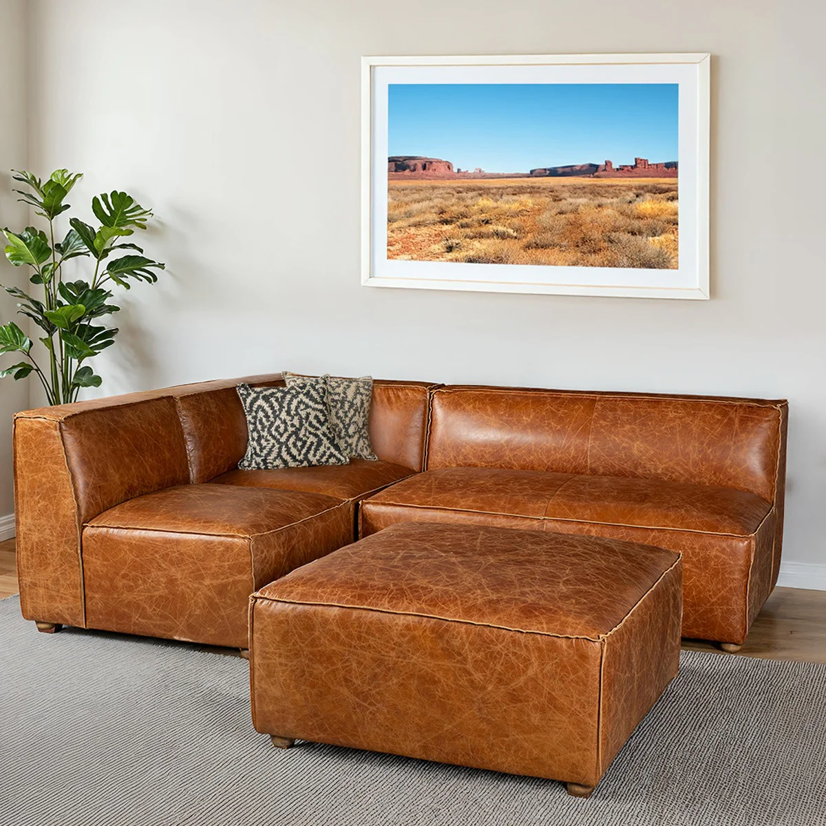 Portofino Loft Three Piece Sectional Sofa in Cocoa Brown Leather - Image 10