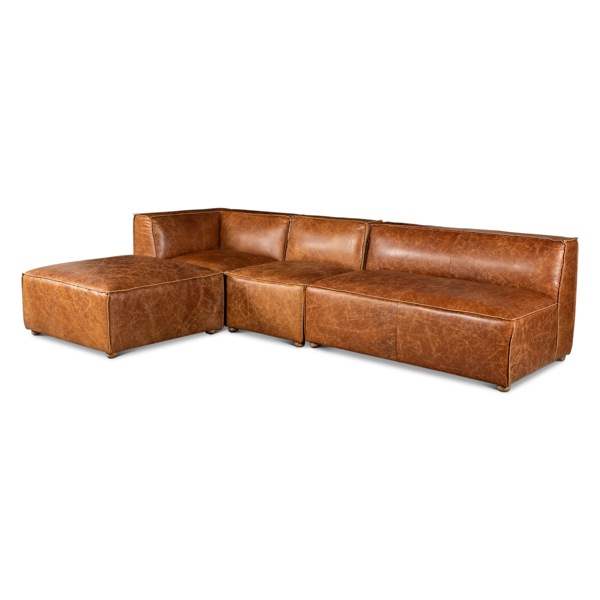 Portofino Loft Three Piece Sectional Sofa in Cocoa Brown Leather - Image 6