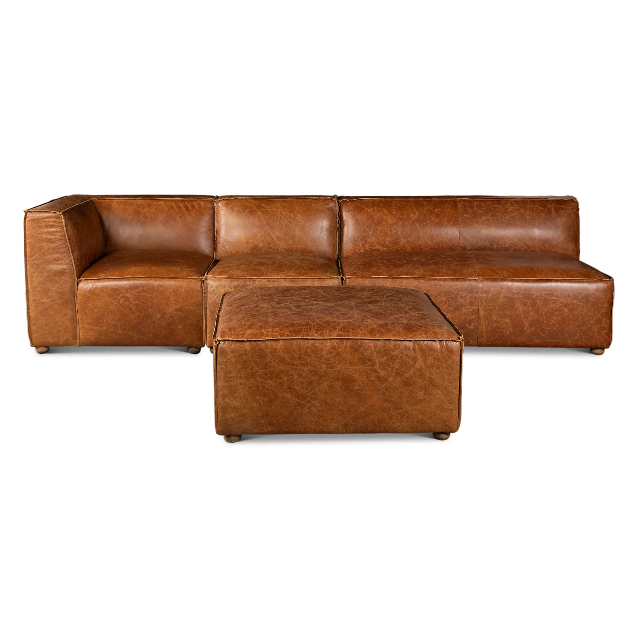 Portofino Loft Three Piece Sectional Sofa in Cocoa Brown Leather - Image 7