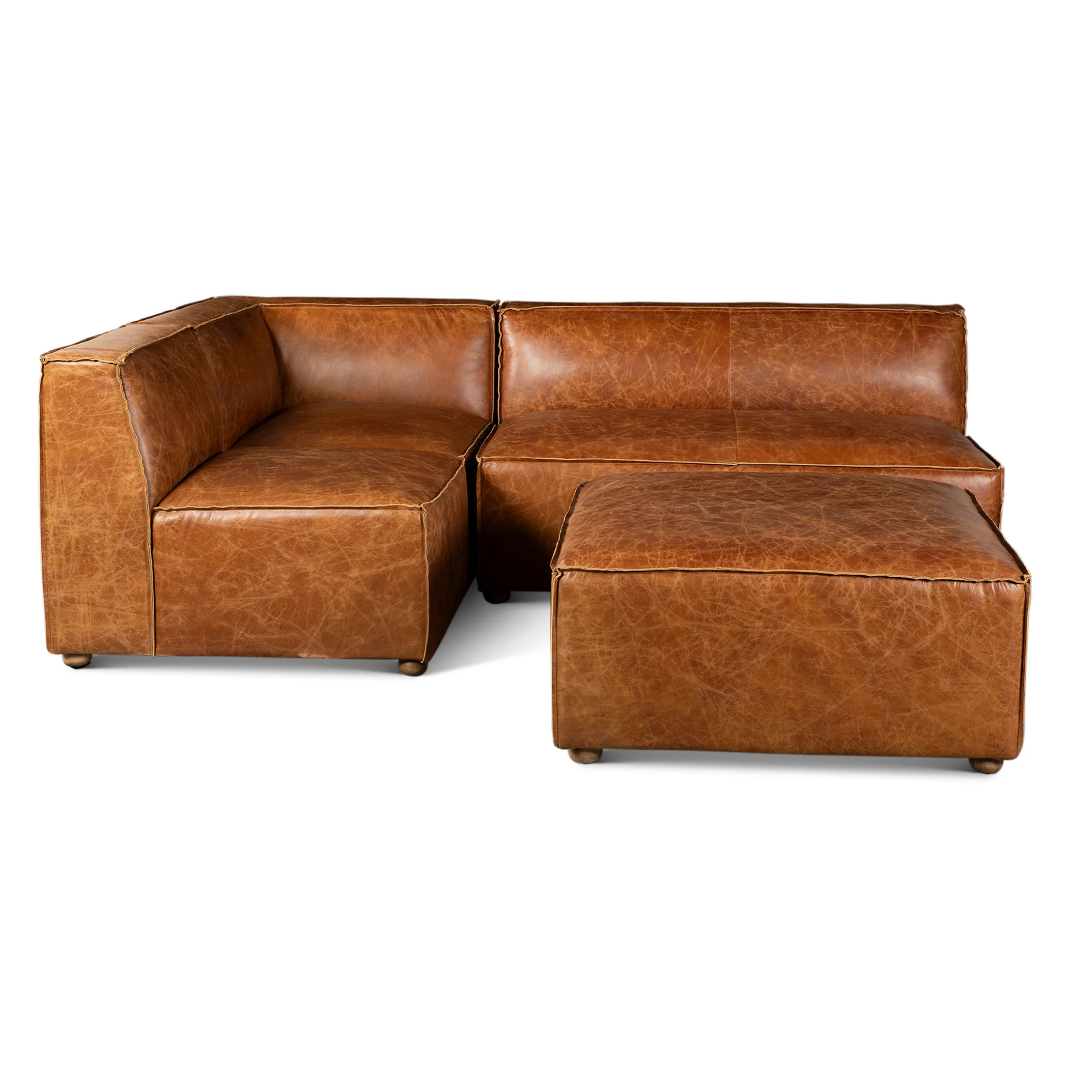 Portofino Loft Three Piece Sectional Sofa in Cocoa Brown Leather - Image 8