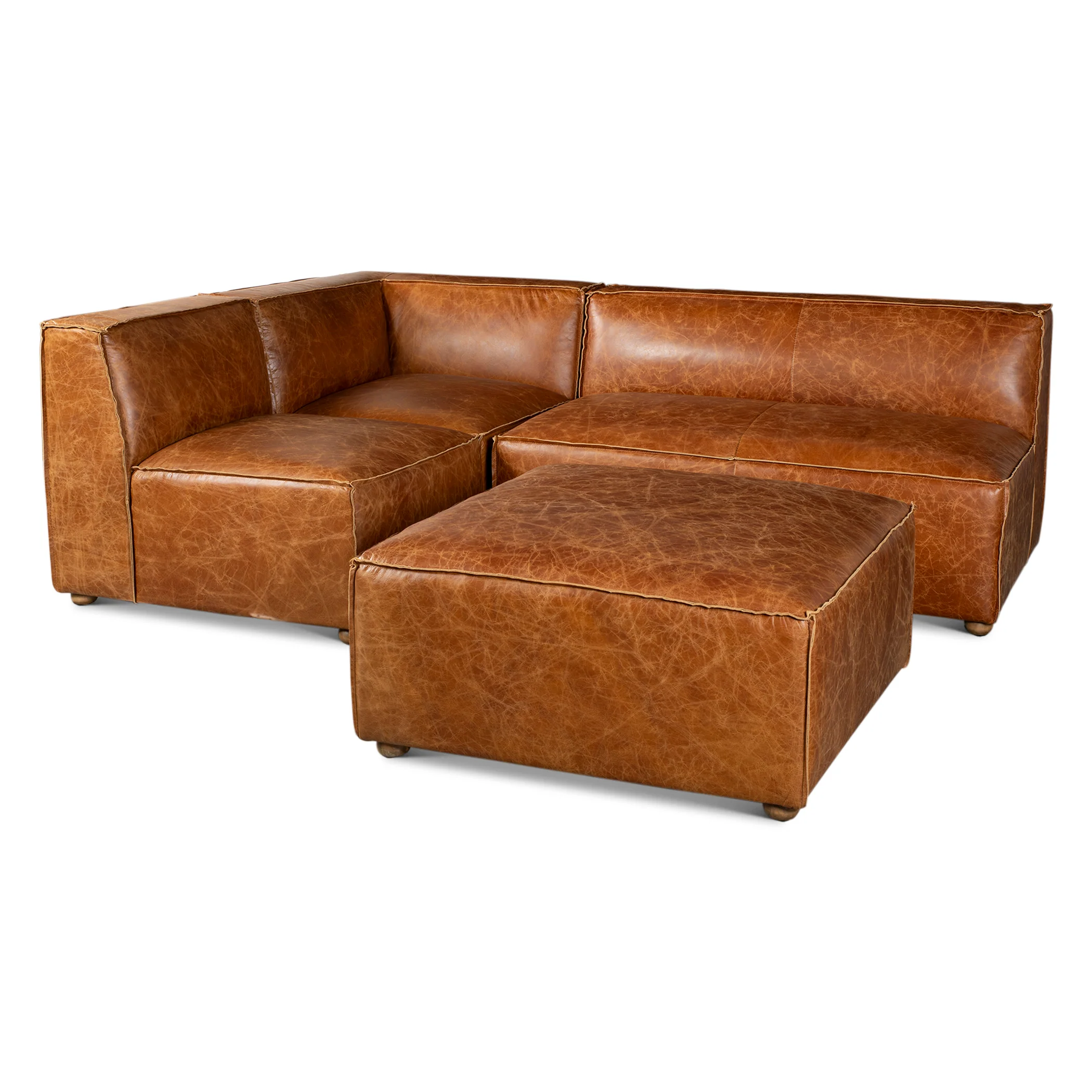 Portofino Loft Three Piece Sectional Sofa in Cocoa Brown Leather - Image 9