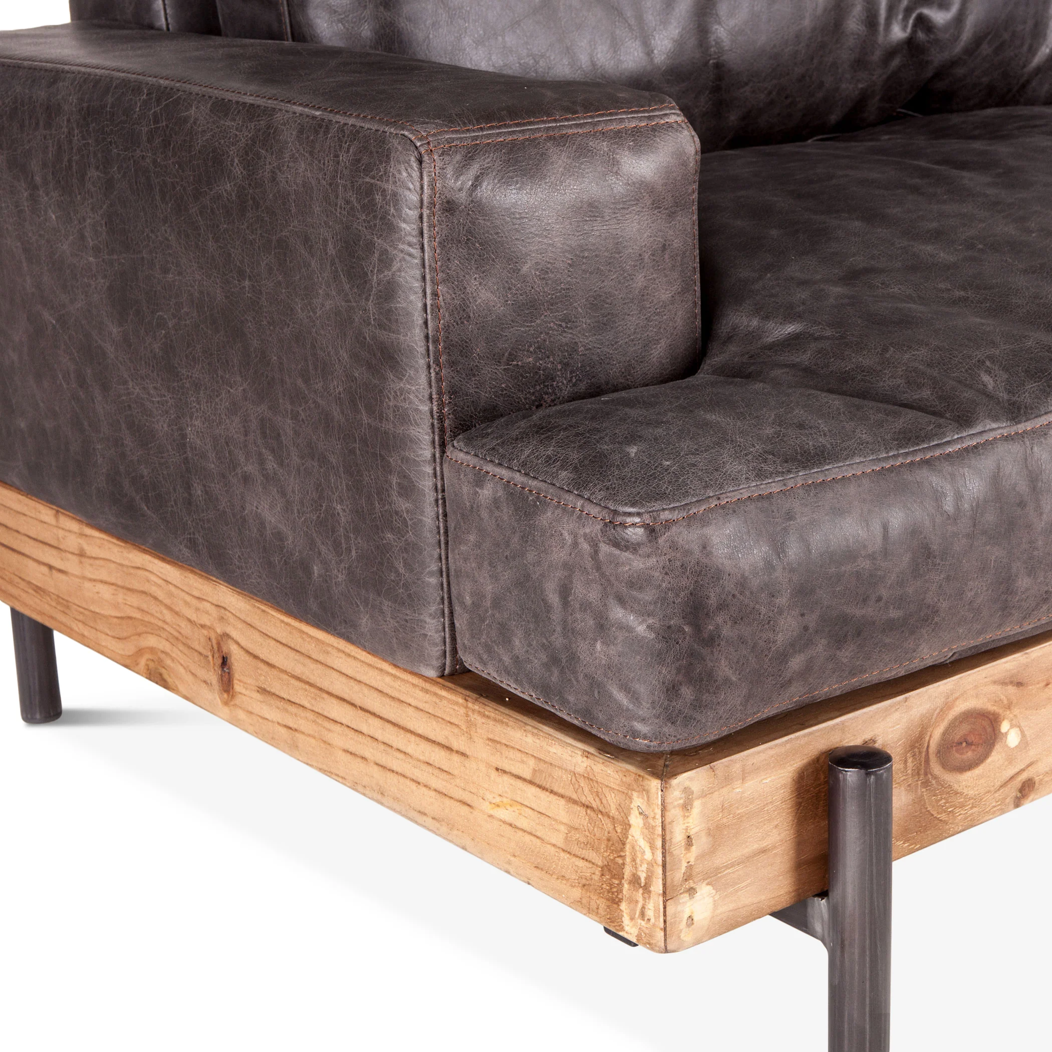 Portofino Industrial 94" Sofa in Morocco Black Leather - Image 5