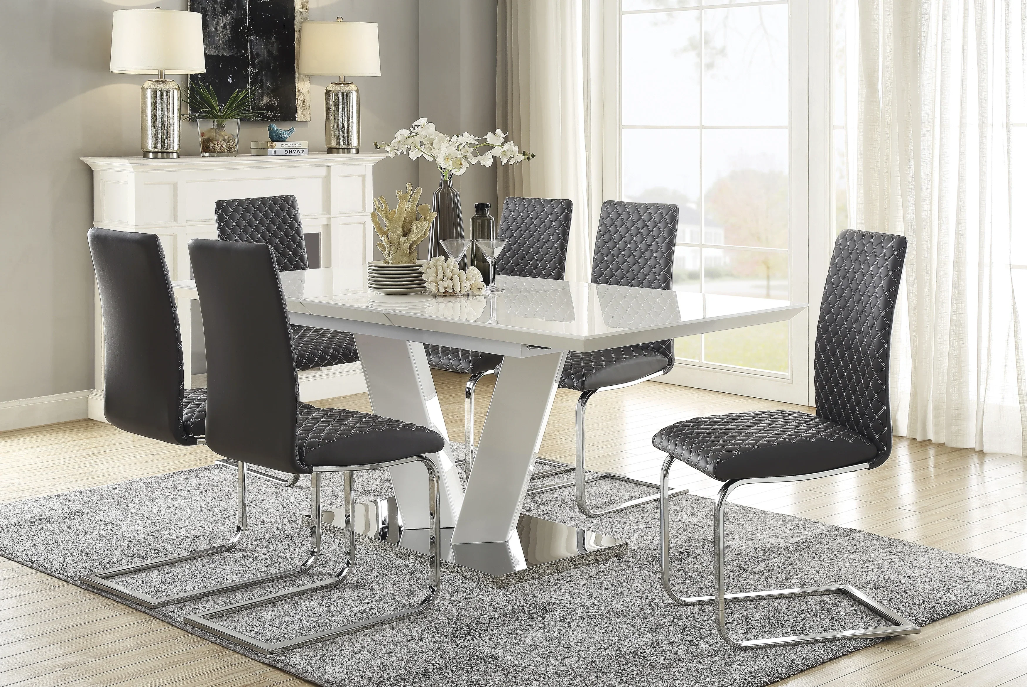 Yannis Chrome Metal 7-Piece Dining Room Set