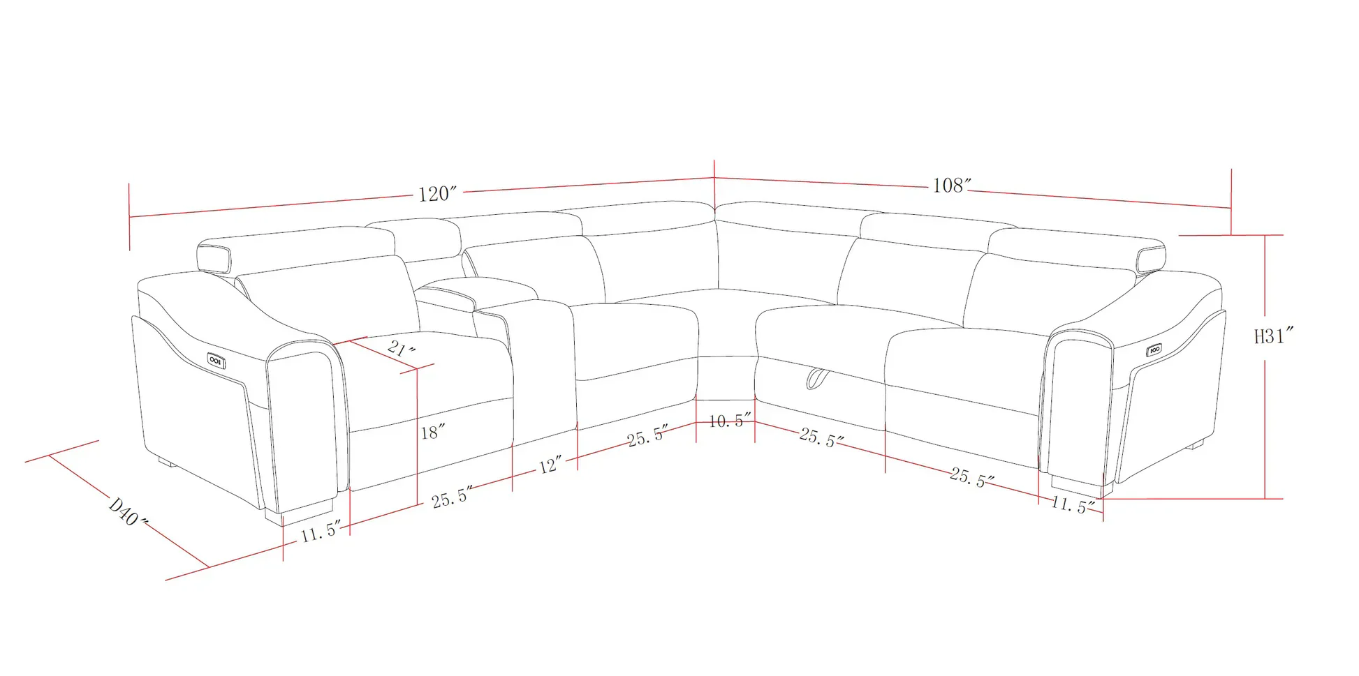 Yash Grey 6-Piece Power Reclining Sectional - Image 17