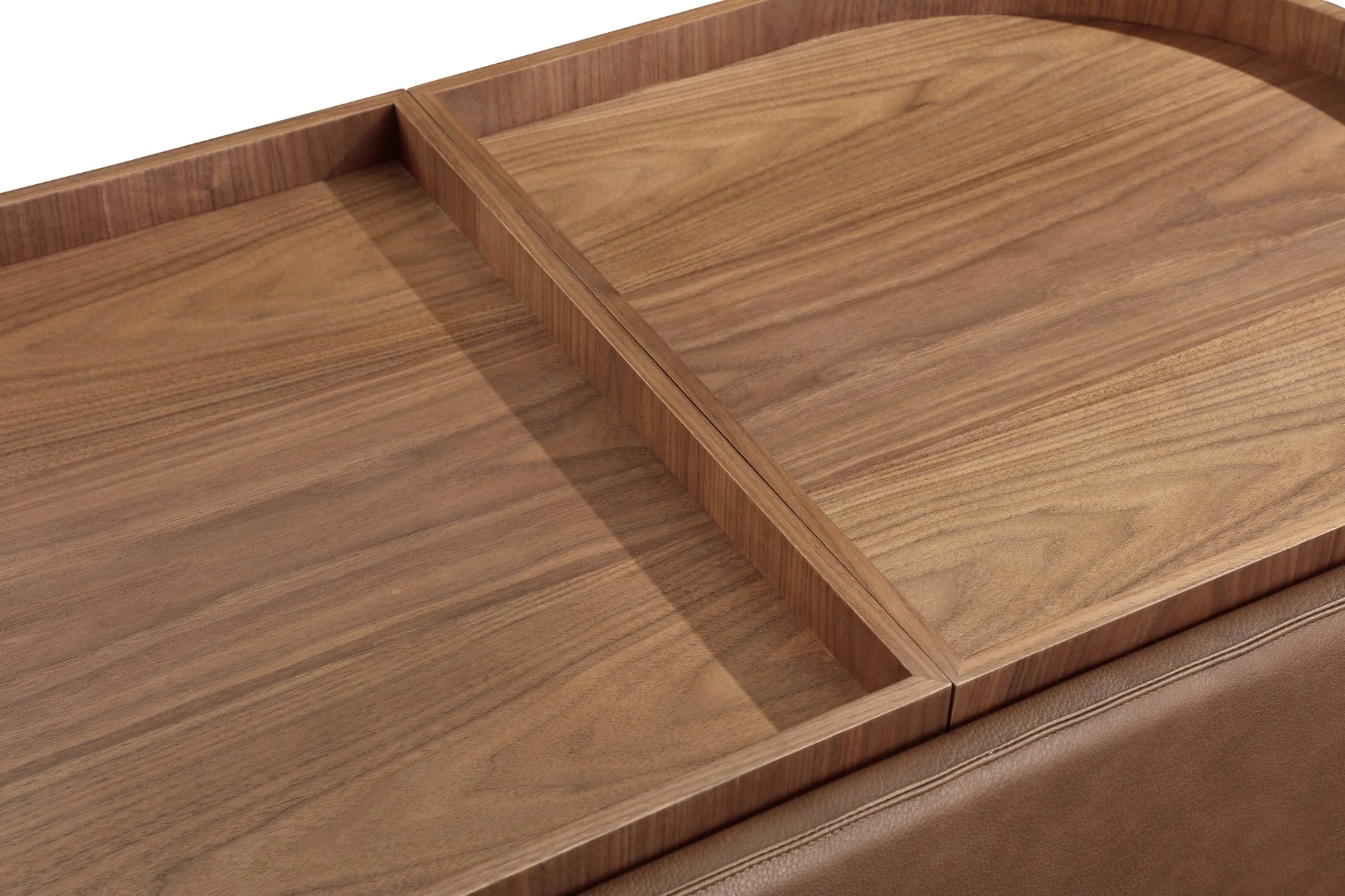 Yeal Sahara Leather Upholstered Storage Coffee Table with Wooden Tray Top and Casters - Image 5