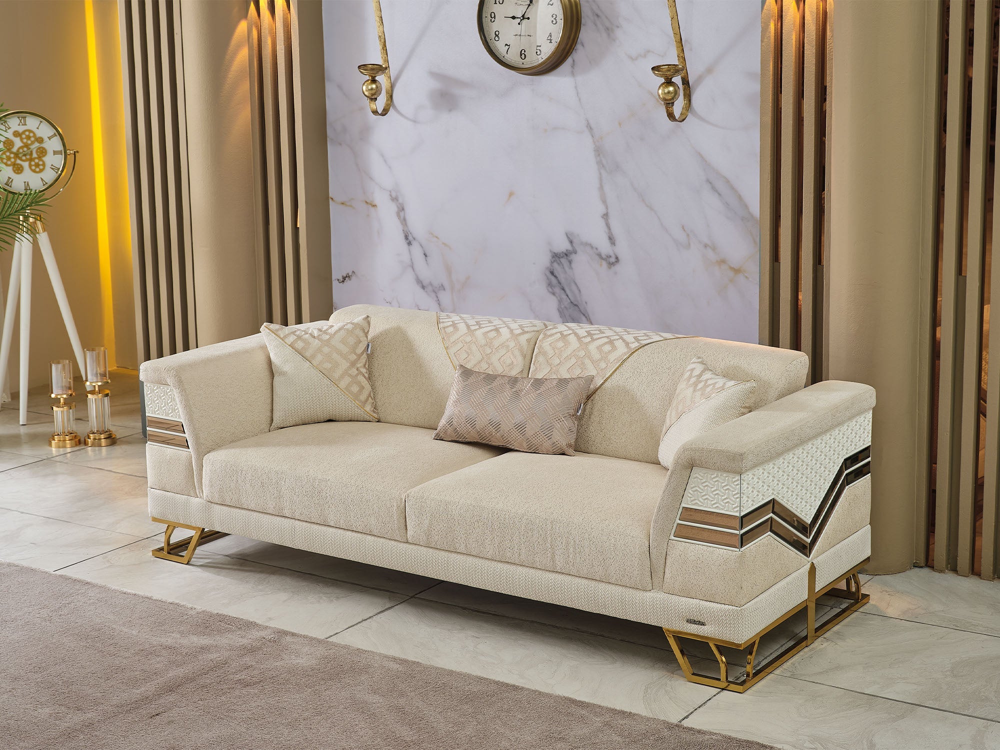 Zen 3-pieces (Sofa & Loveseat & Chair) Livingroom Set Cream - Image 4