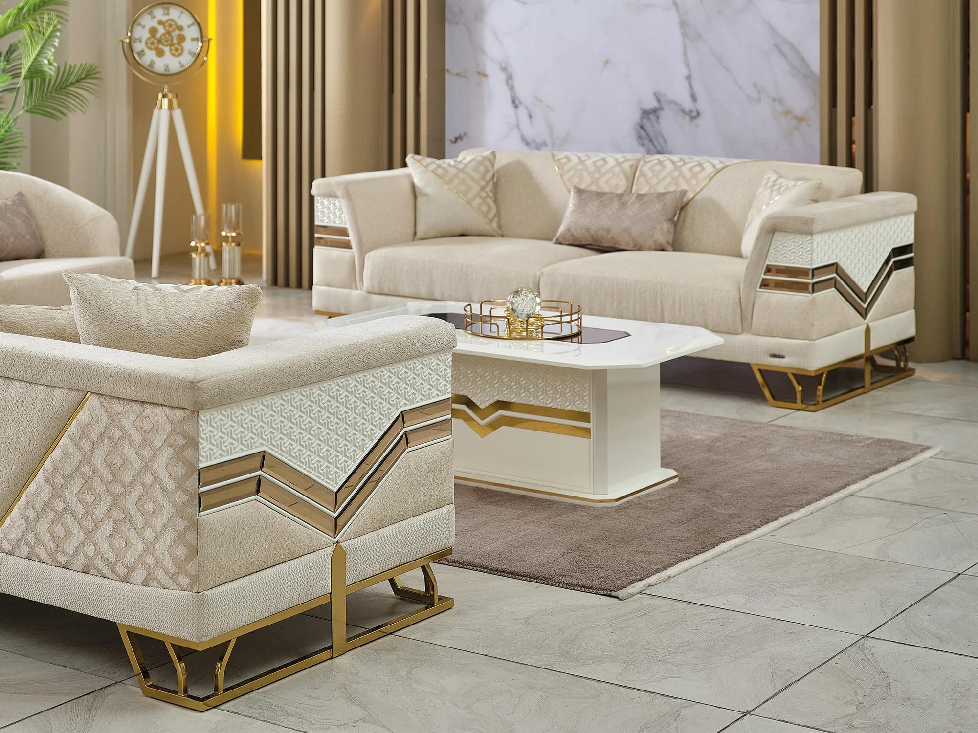 Zen 3-pieces (Sofa & Loveseat & Chair) Livingroom Set Cream - Image 7