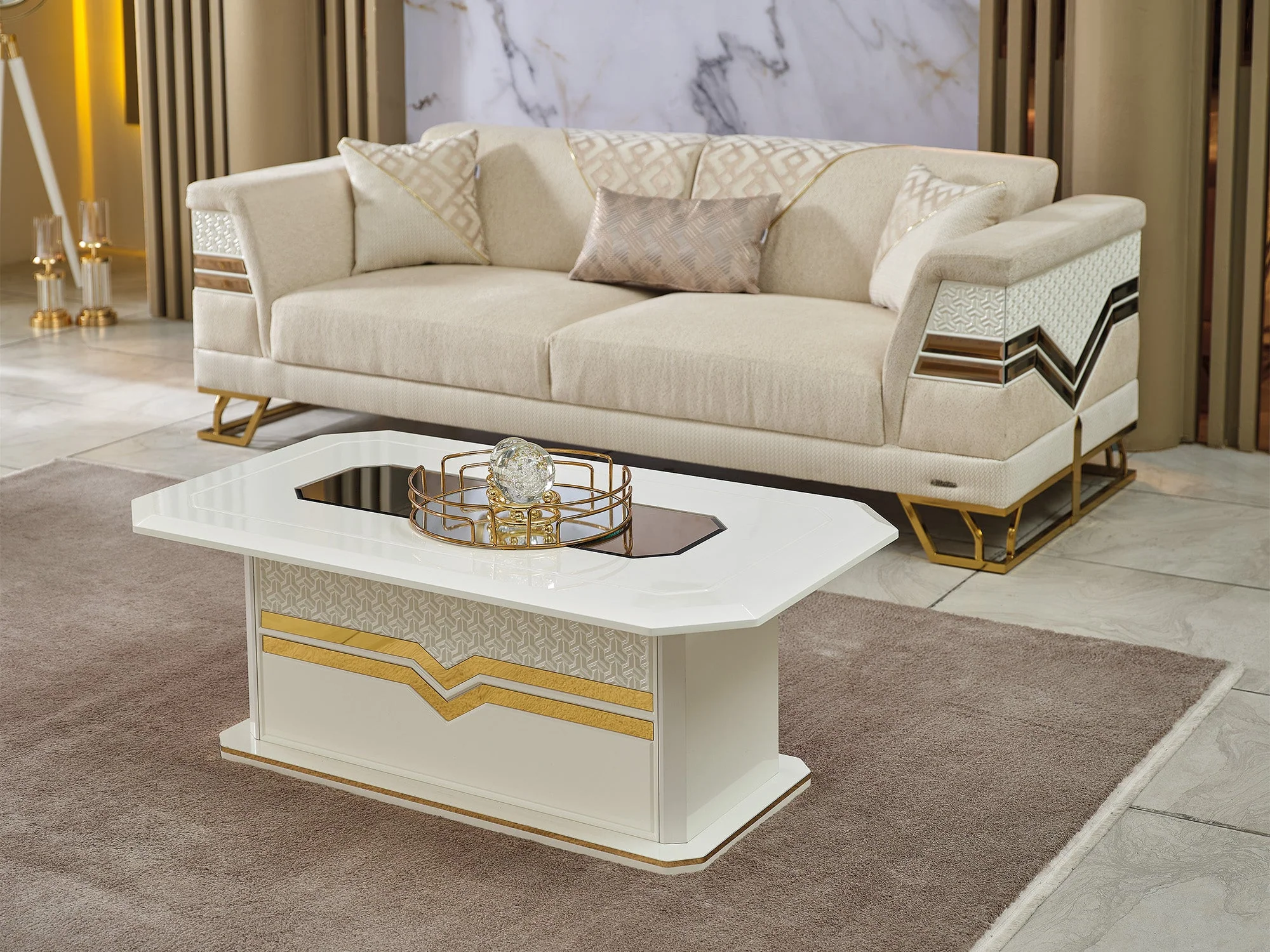 Zen 3-pieces (Sofa & Loveseat & Chair) Livingroom Set Cream - Image 9