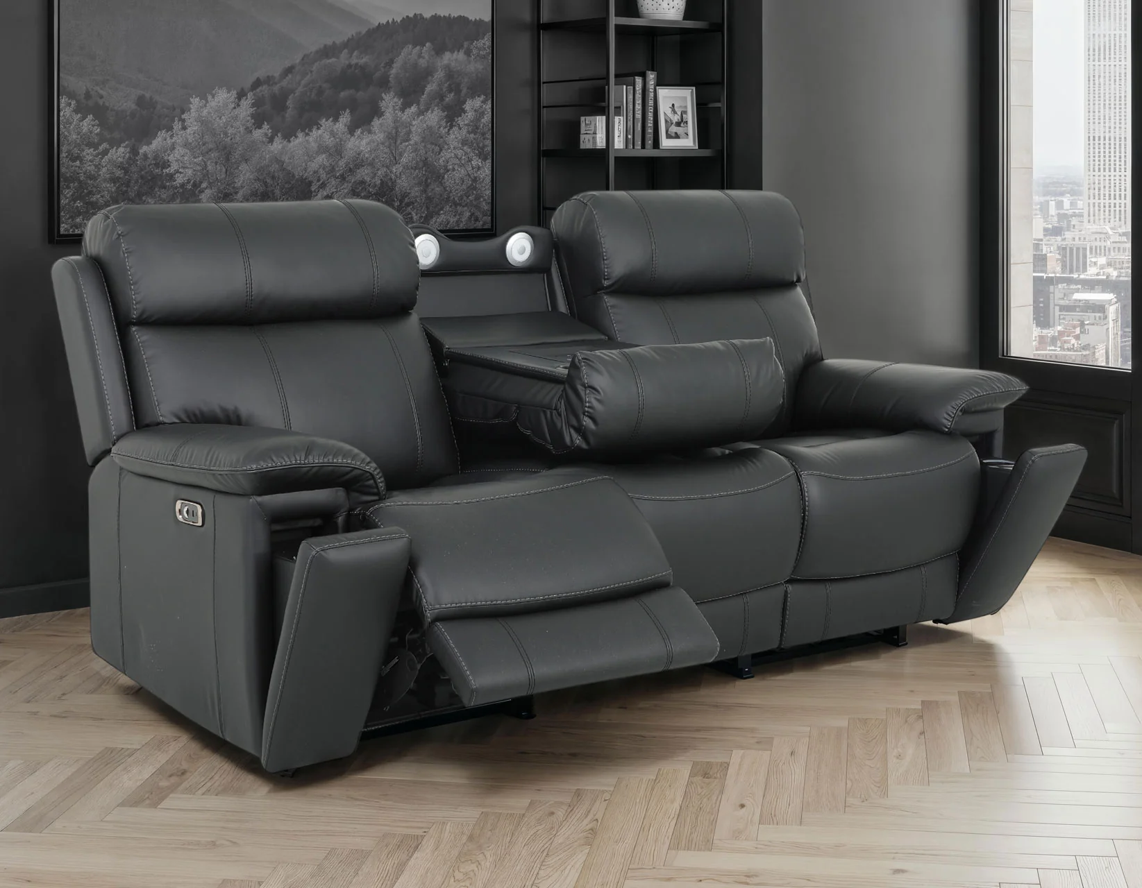 Zenith Black Home Theater With Built-In Speakers Power Reclining Living Room Set - Image 4
