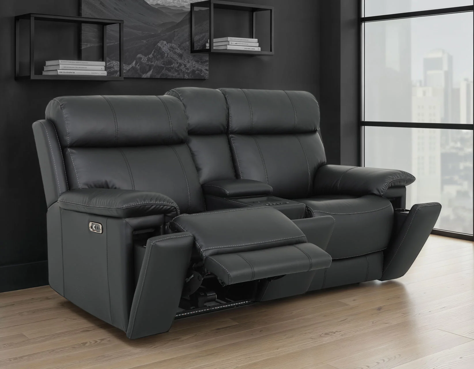 Zenith Black Home Theater With Built-In Speakers Power Reclining Living Room Set - Image 9