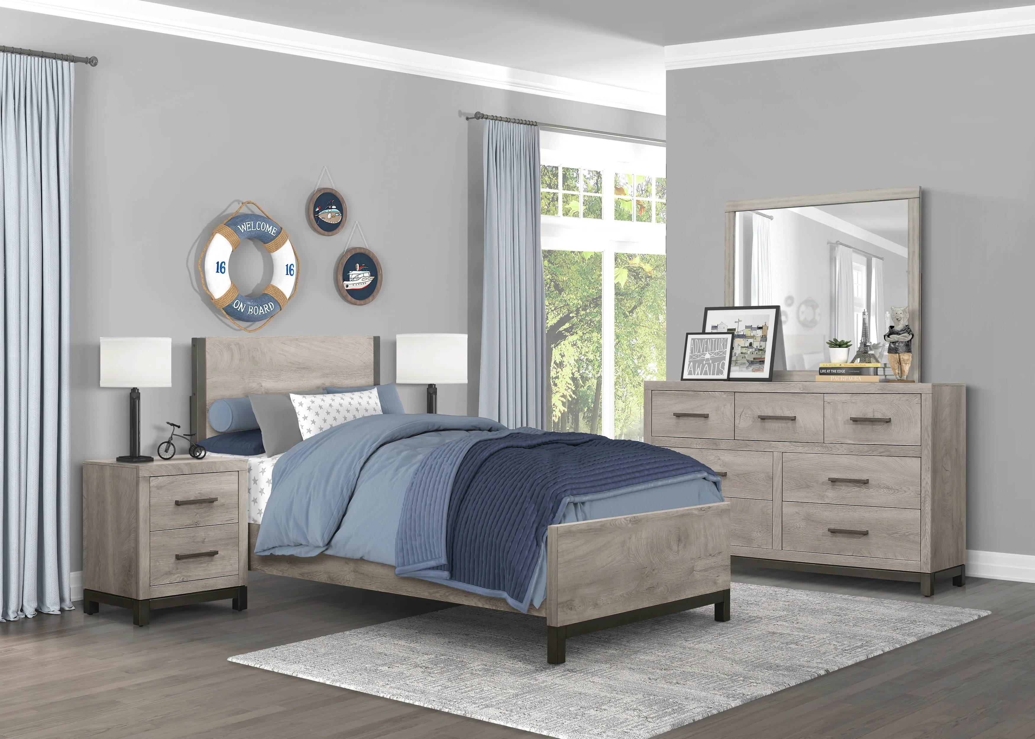 Zephyr Light Gray Twin Panel Bed - Image 2