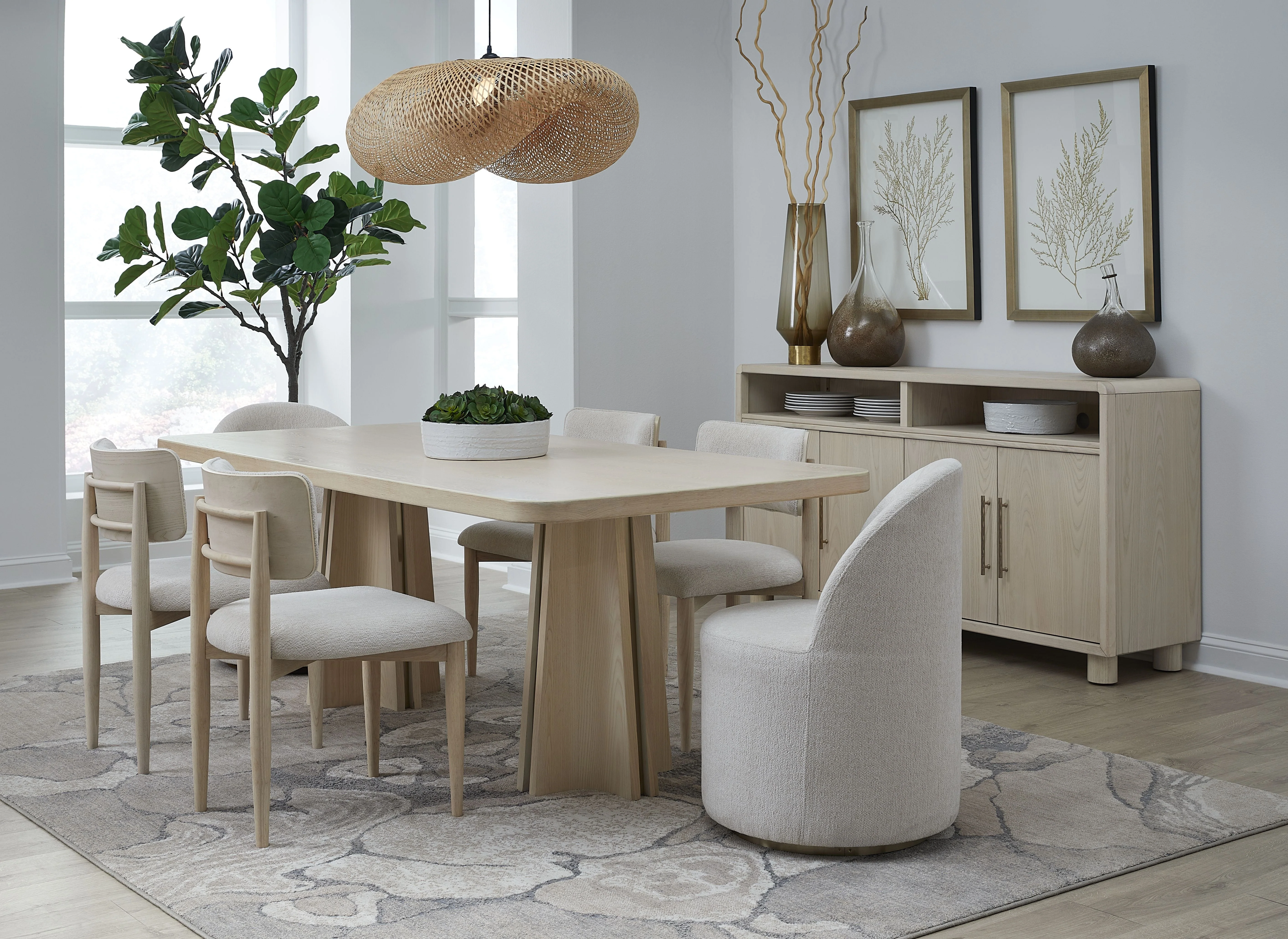 Zinnia Ash Wood Double Pedestal Dining Table in White Sand - Image 9