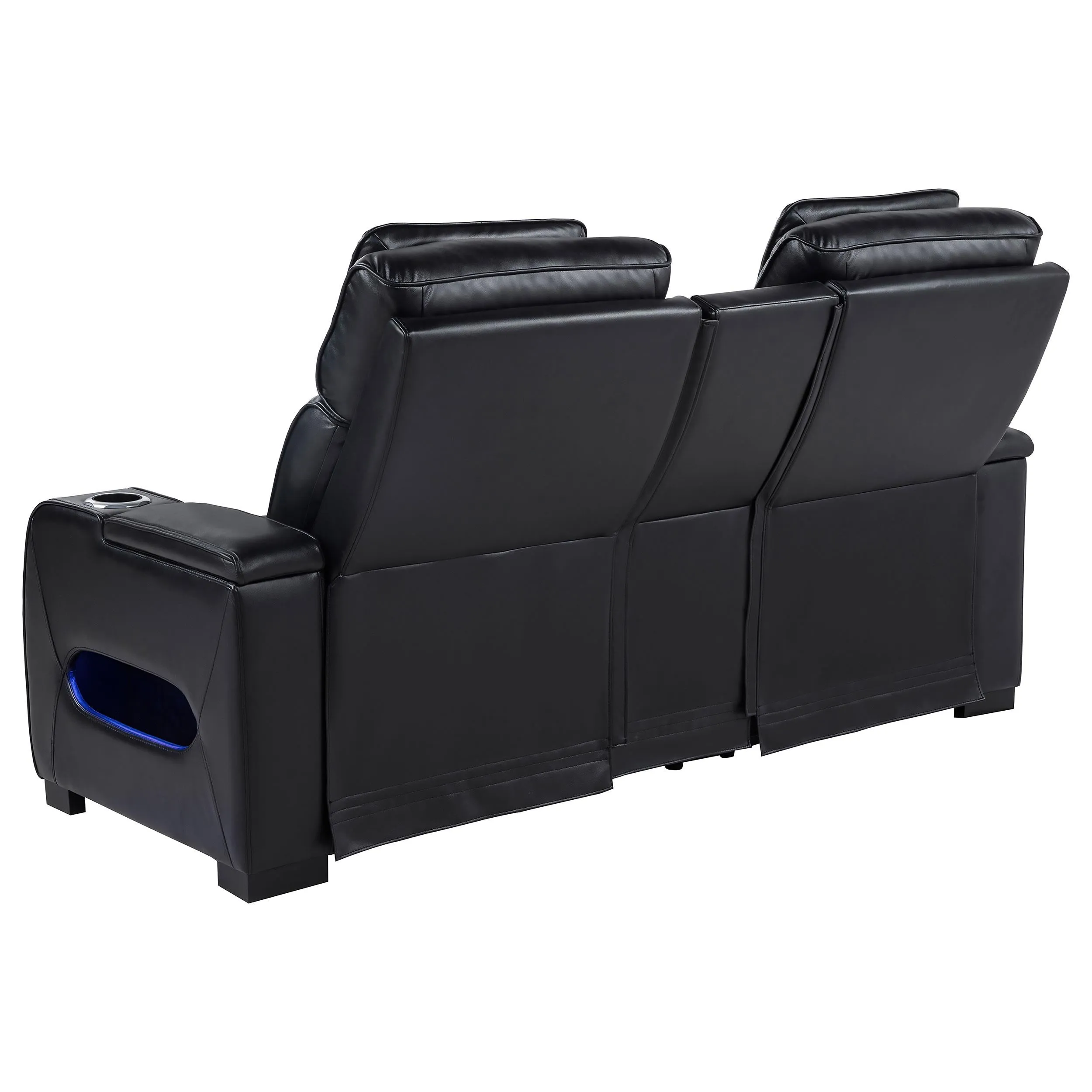 Zuma Black Faux Leather Dual Power Reclining LED Loveseat - Image 4