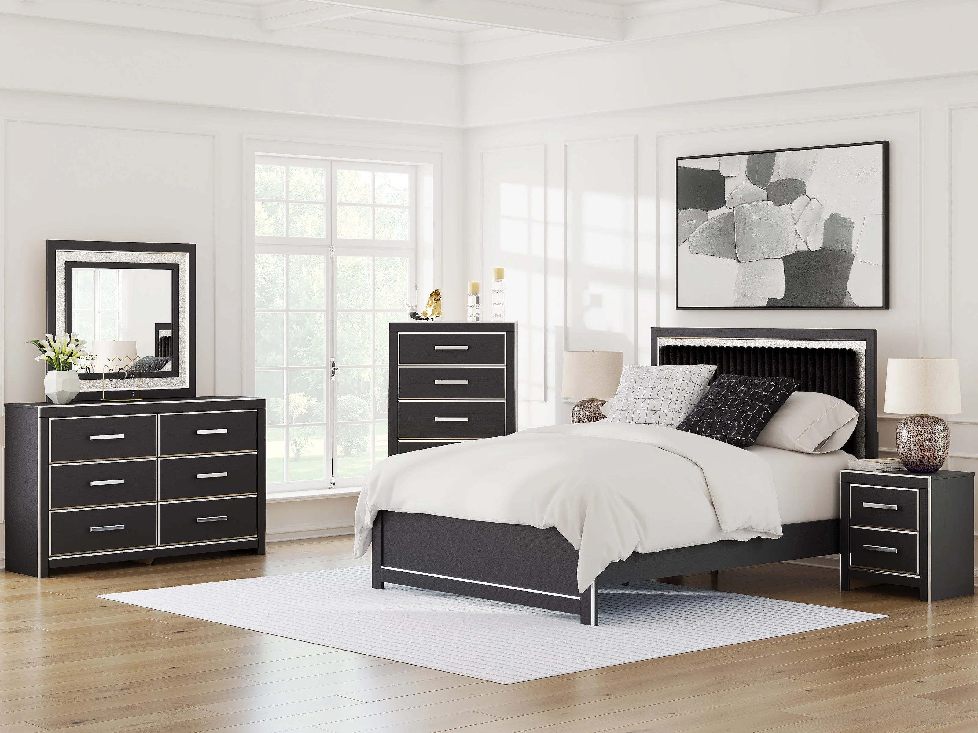 Zuraleus Black Upholstered Platform Bedroom Set