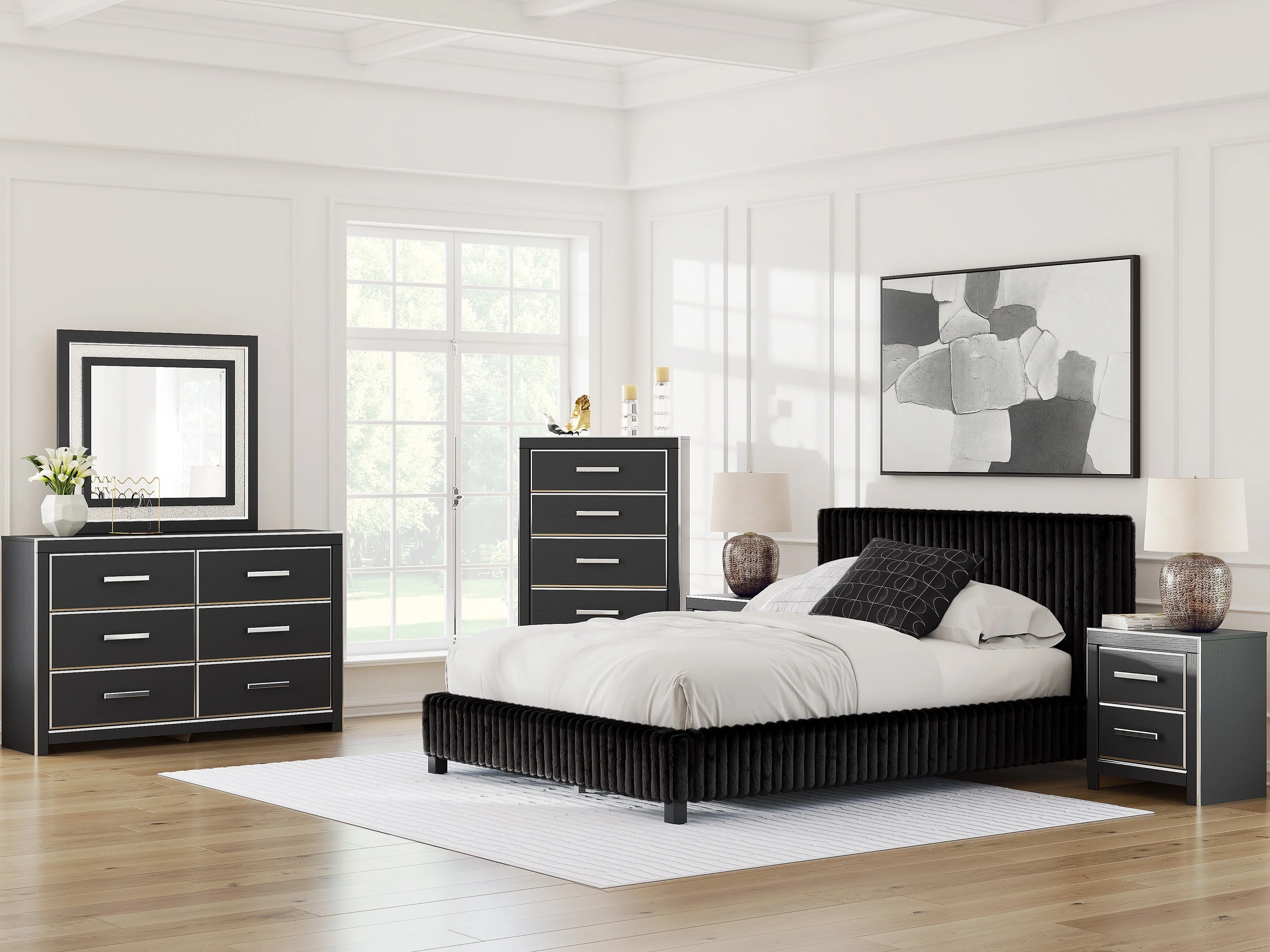 Zuraleus Black Upholstered Platform Bedroom Set