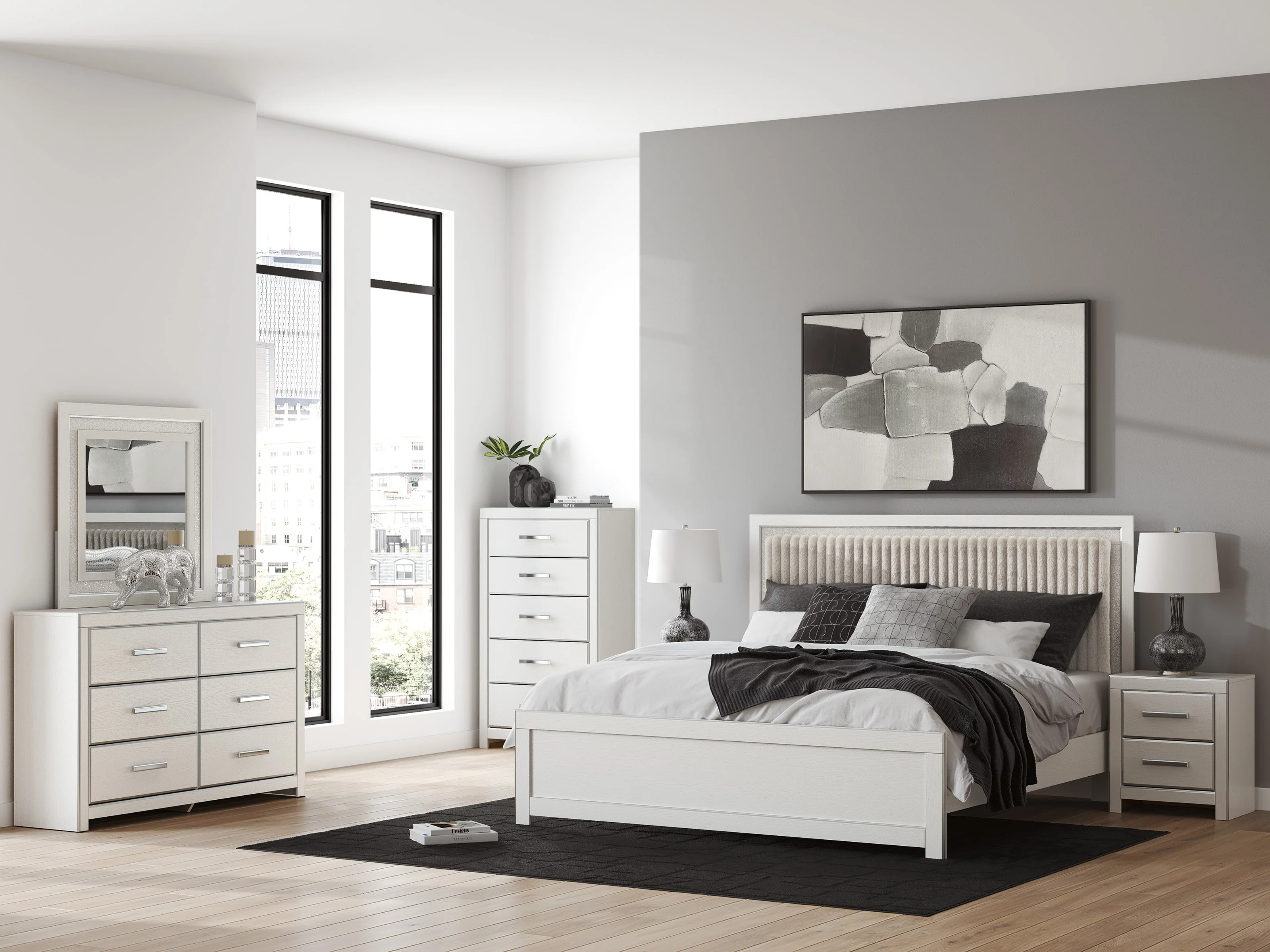 Zuraleus White Upholstered Platform Bedroom Set